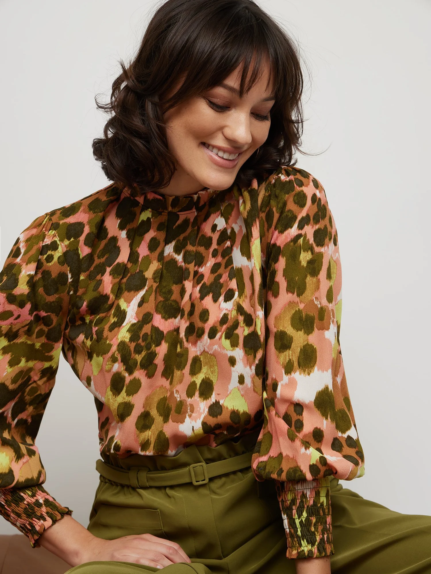 Leopard-Print Mock-Neck Blouse