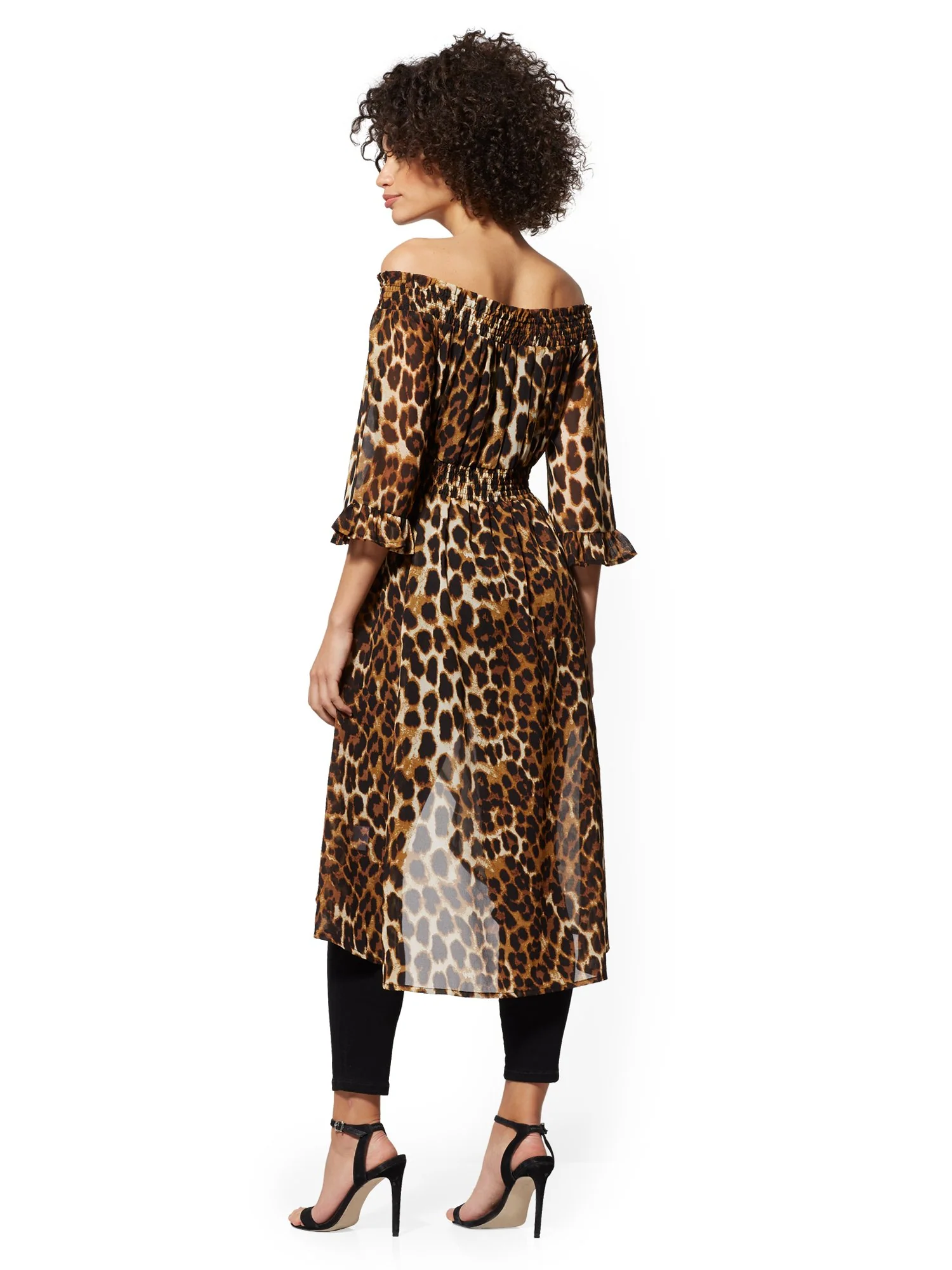 Leopard-Print Off-The-Shoulder Hi-Lo Blouse - Image 3