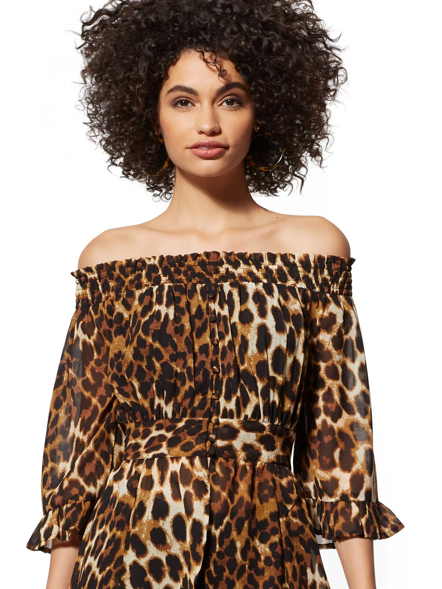 Leopard-Print Off-The-Shoulder Hi-Lo Blouse - Image 4