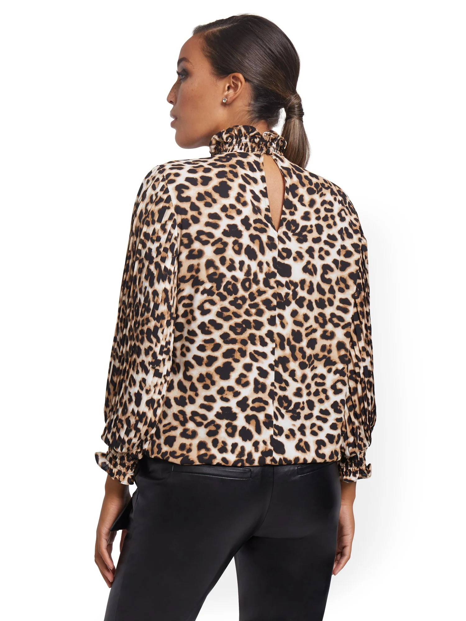 Leopard-Print Pleated-Sleeve Blouse - Image 3