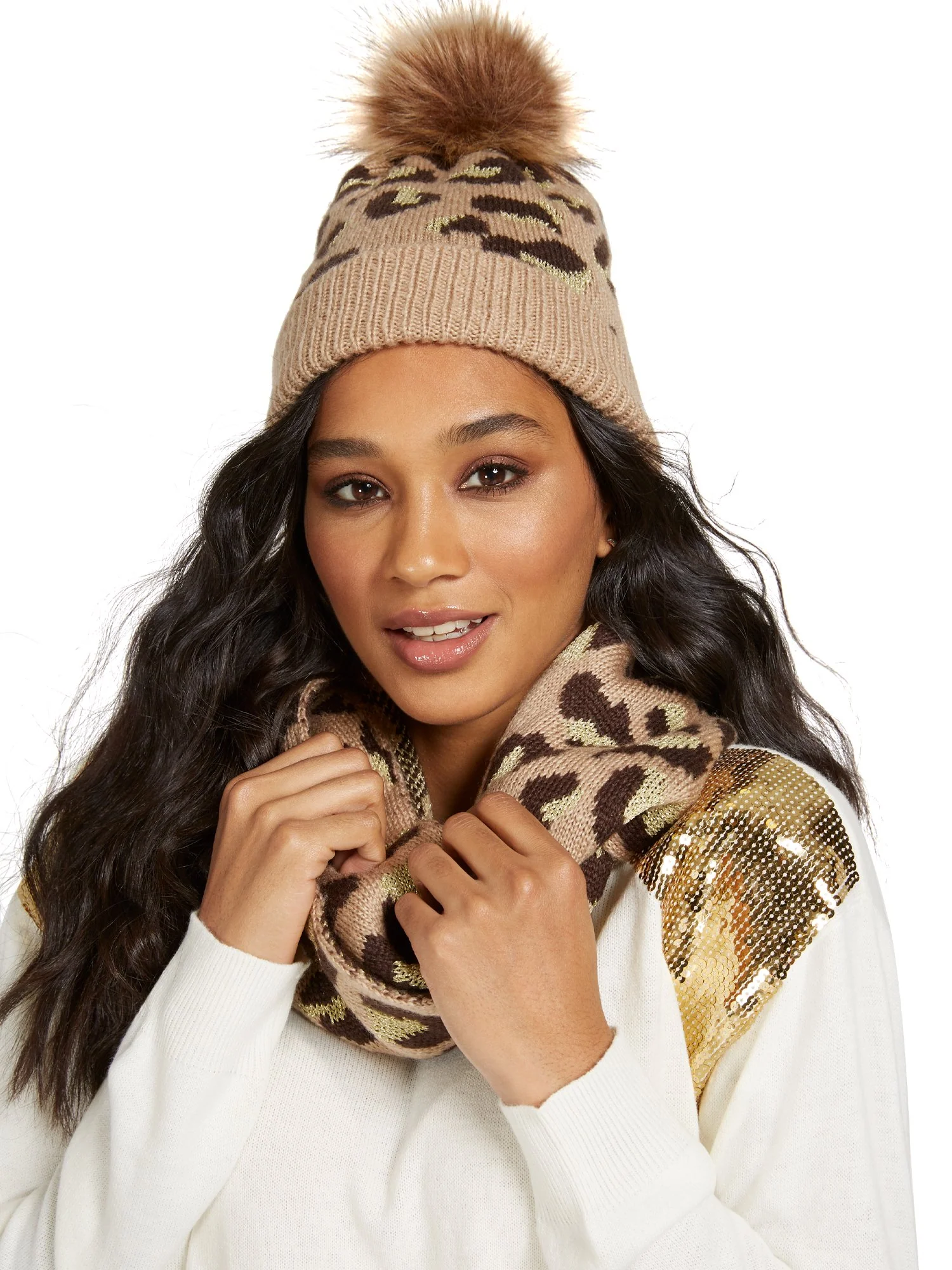 Leopard-Print Pom-Pom Knit Hat - Image 2
