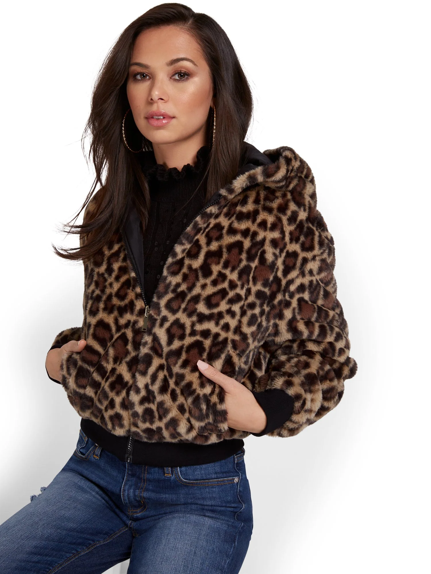 Leopard-Print Reversible Hooded Faux-Fur Jacket - Image 2