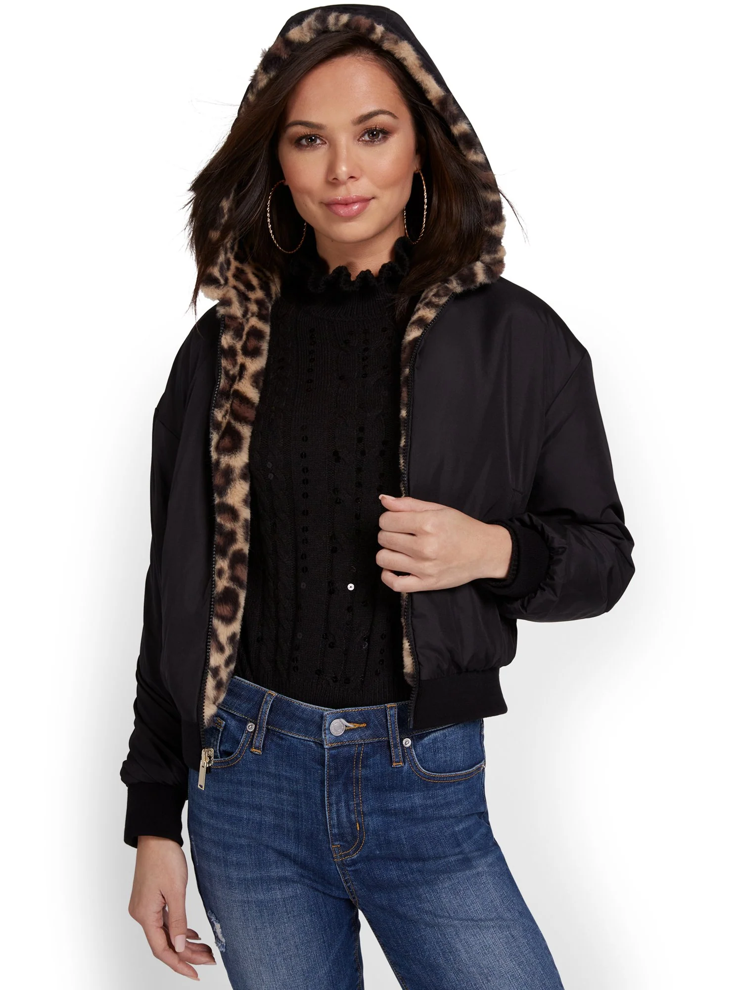 Leopard-Print Reversible Hooded Faux-Fur Jacket - Image 4
