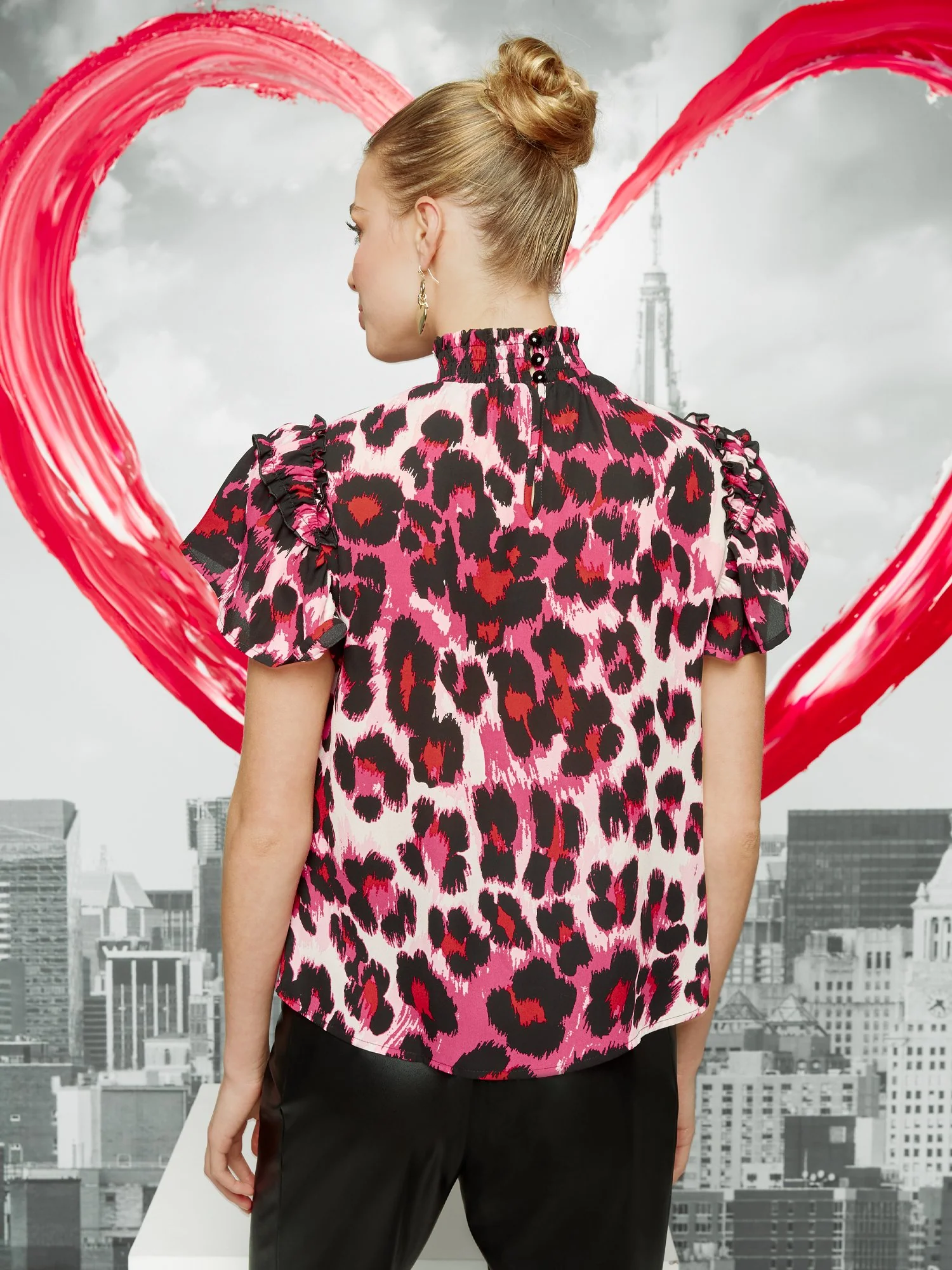 Leopard-Print Ruffle-Sleeve Blouse - Image 3