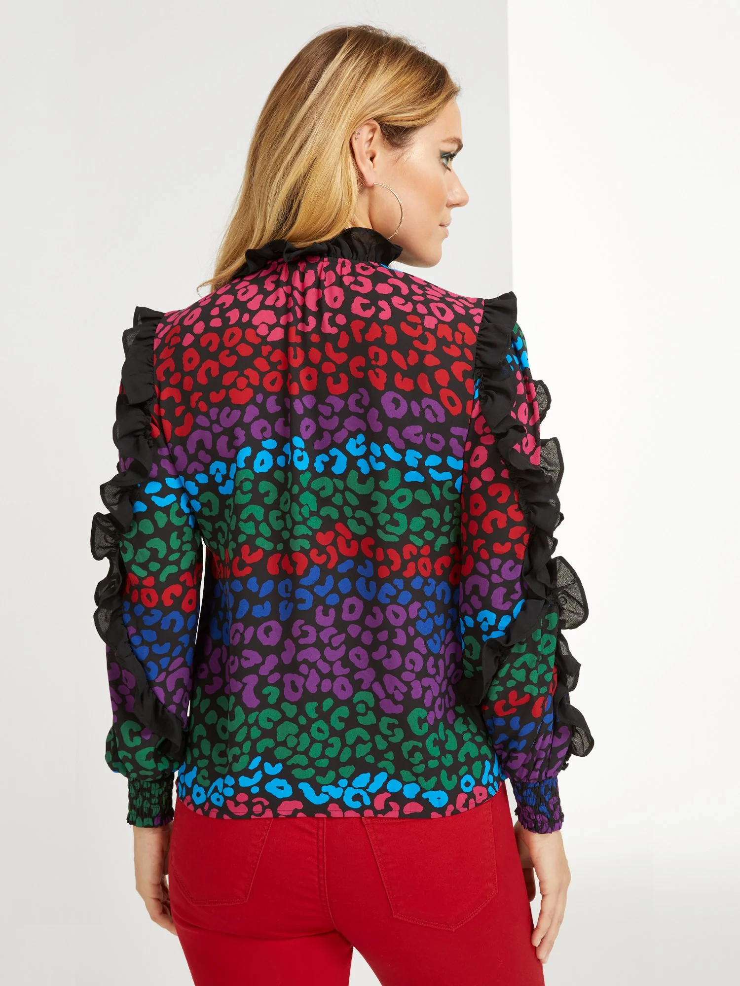 Leopard-Print Ruffle-Sleeve Blouse - Image 3
