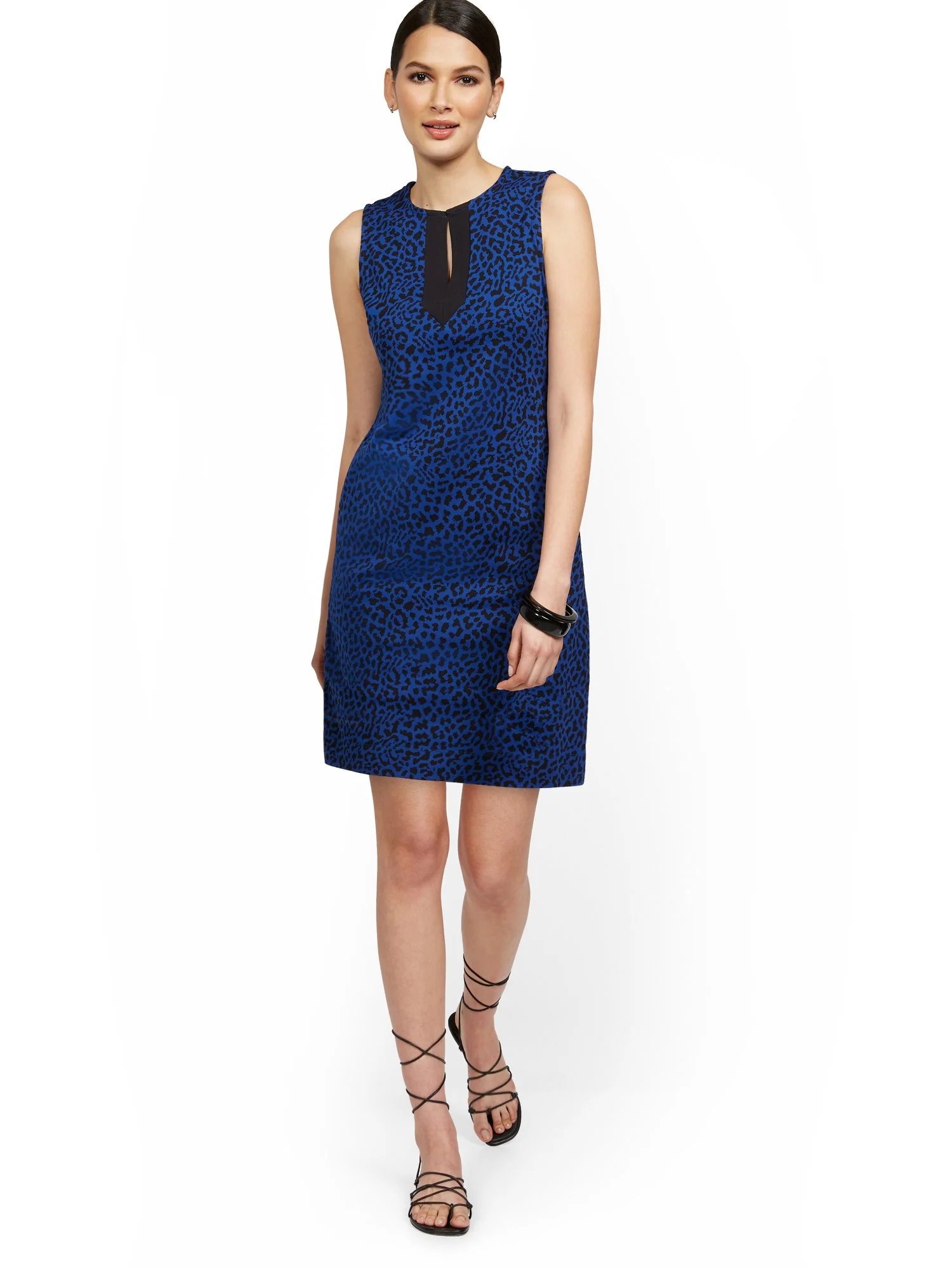 Leopard-Print Split-Neck Shift Dress - City Knits - Image 9