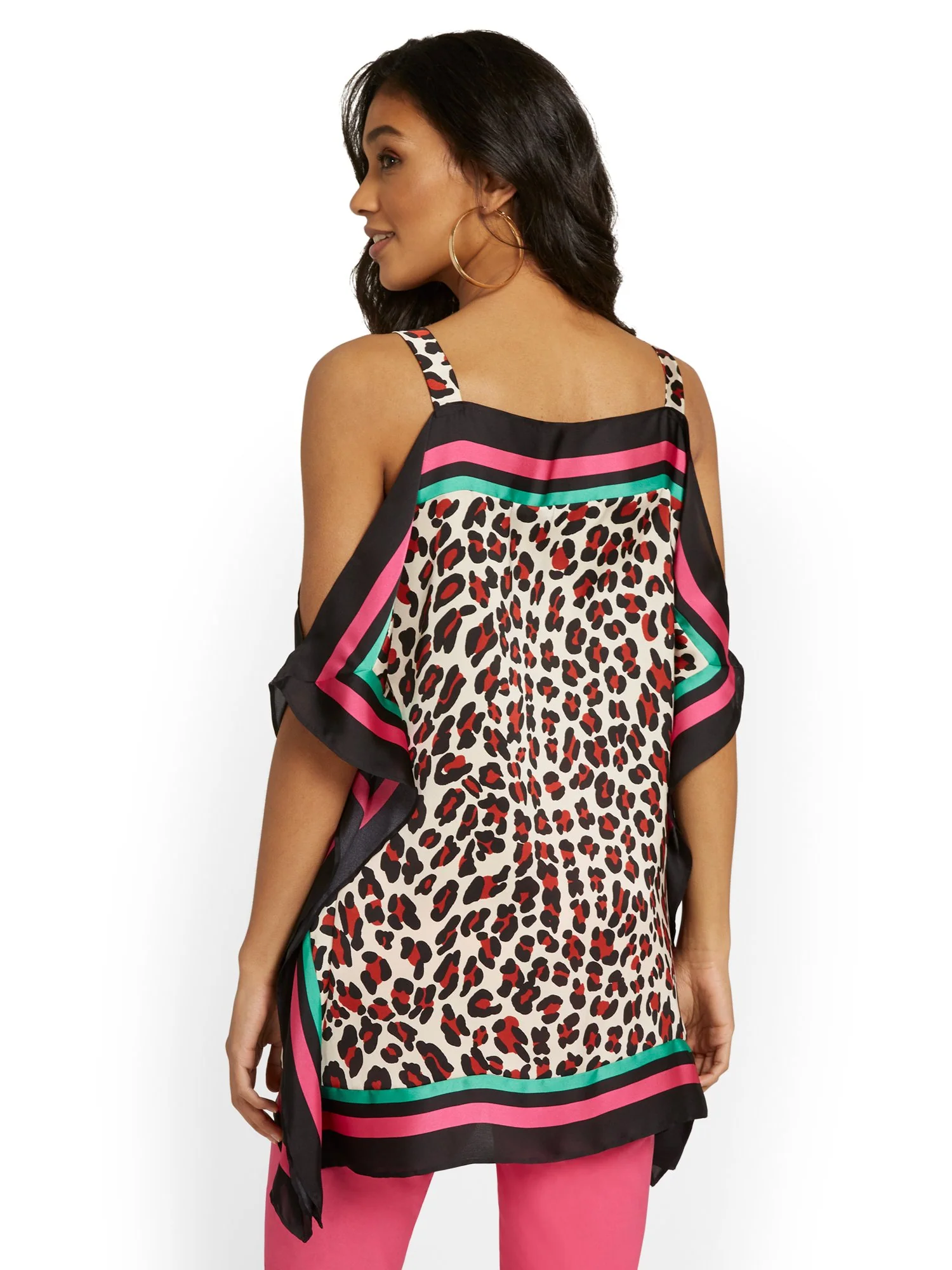 Leopard-Print Tunic Scarf Blouse - Image 3