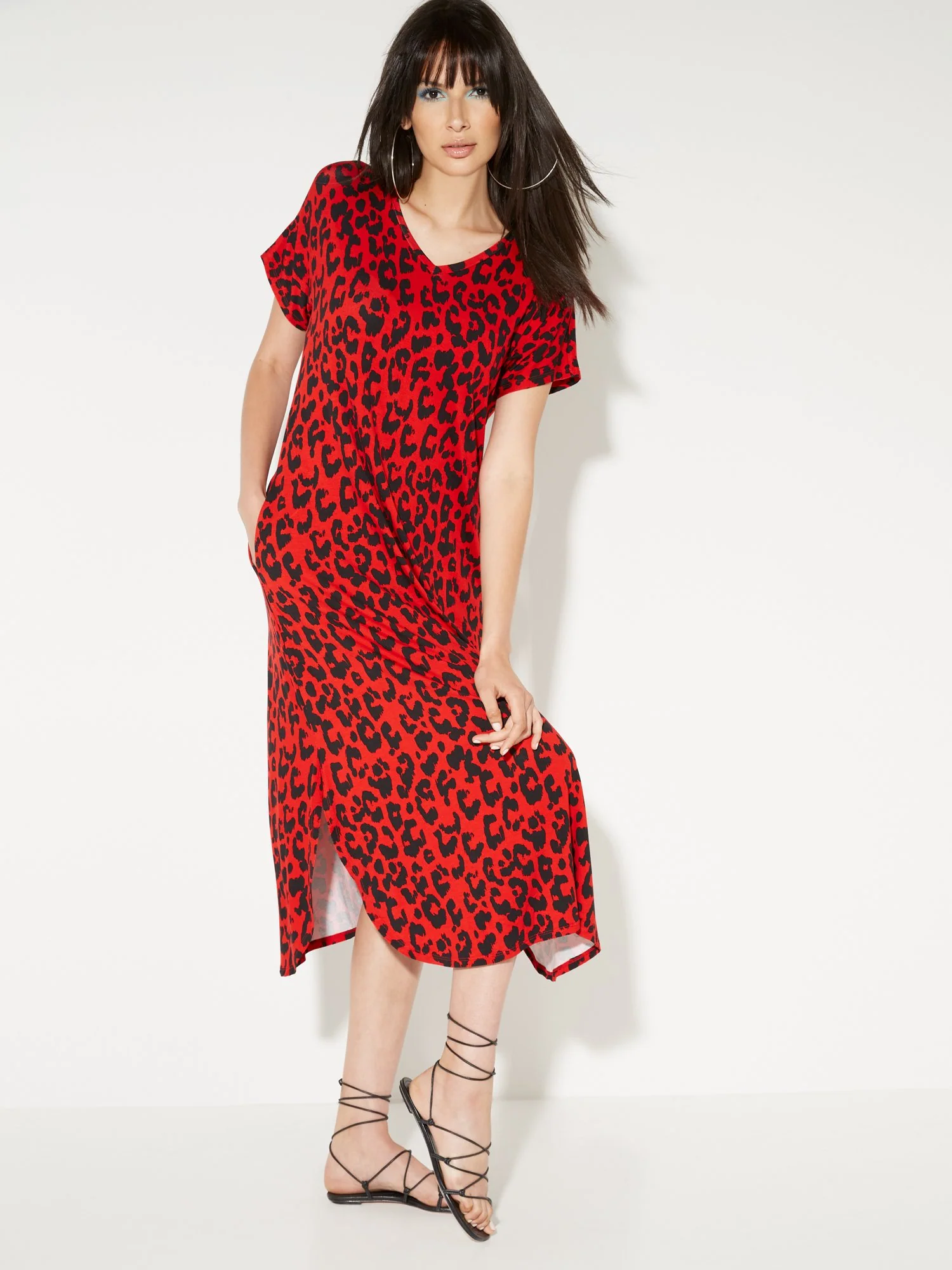 Leopard-Print V-Neck Tee Midi Dress - NY&C Style System