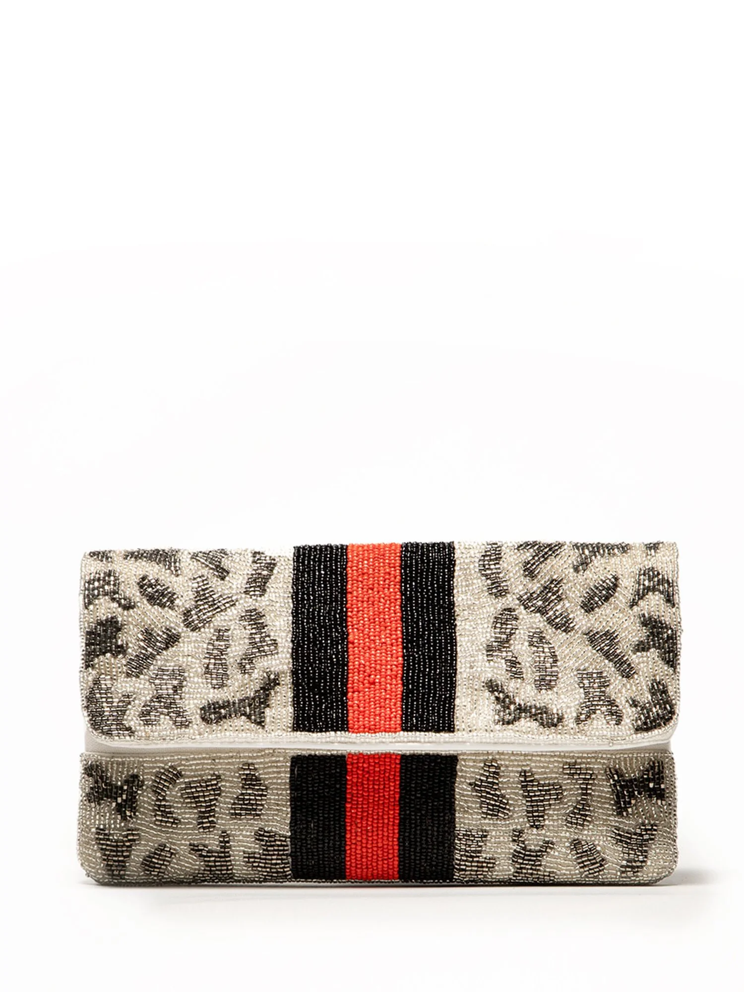 Leopard Stripe Beaded Clutch