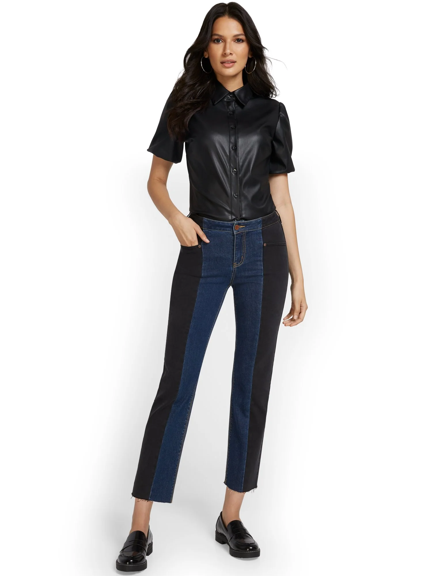 Lexi High-Waisted Colorblock Relaxed Jeans - Image 4