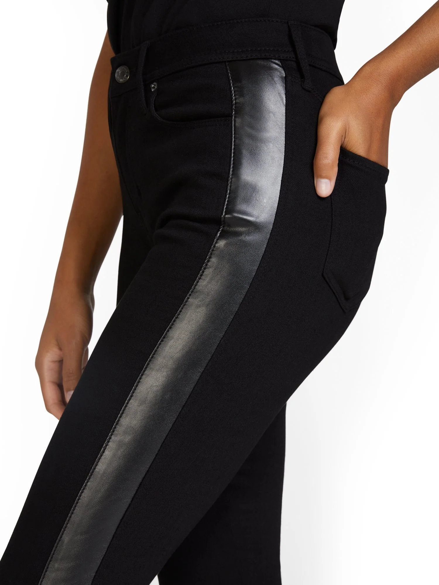 Lexi High-Waisted Super-Skinny Faux-Leather Panel Jeans - Black - Image 5