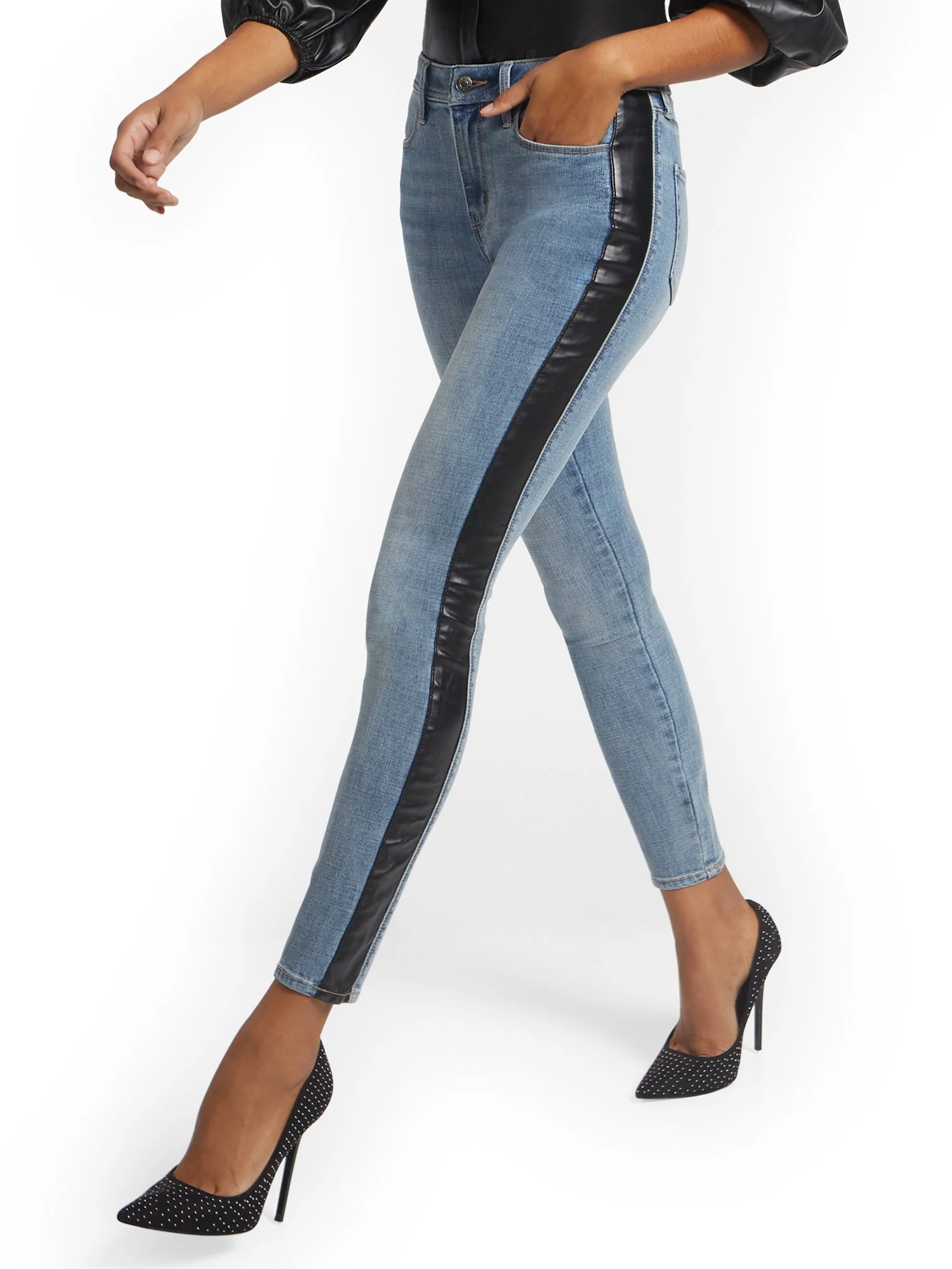 Lexi High-Waisted Super-Skinny Jeans - Faux-Leather Stripe - Image 2