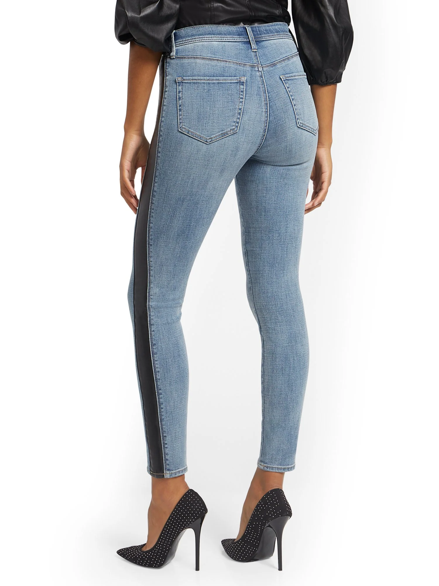 Lexi High-Waisted Super-Skinny Jeans - Faux-Leather Stripe - Image 3