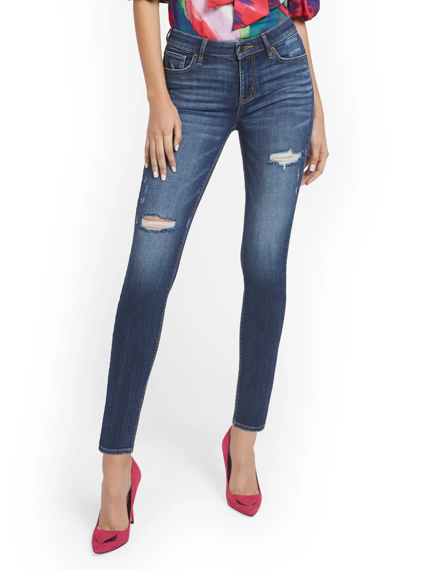 Lexi Mid-Rise Destroyed Super-Skinny Jeans - Cowboy Blue - Image 2