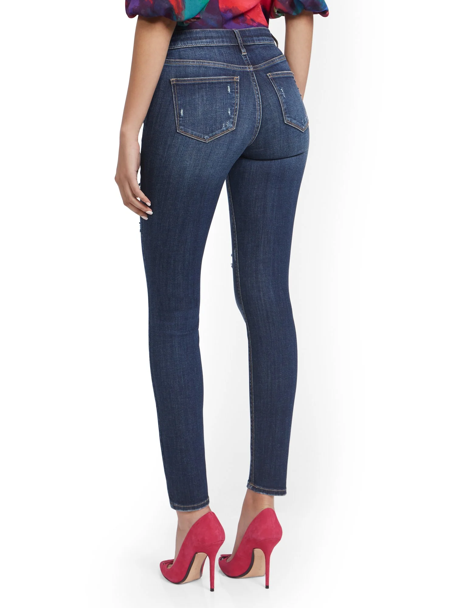 Lexi Mid-Rise Destroyed Super-Skinny Jeans - Cowboy Blue - Image 3