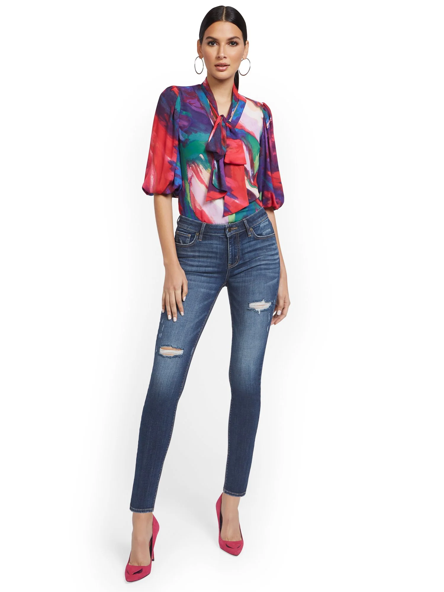 Lexi Mid-Rise Destroyed Super-Skinny Jeans - Cowboy Blue - Image 4
