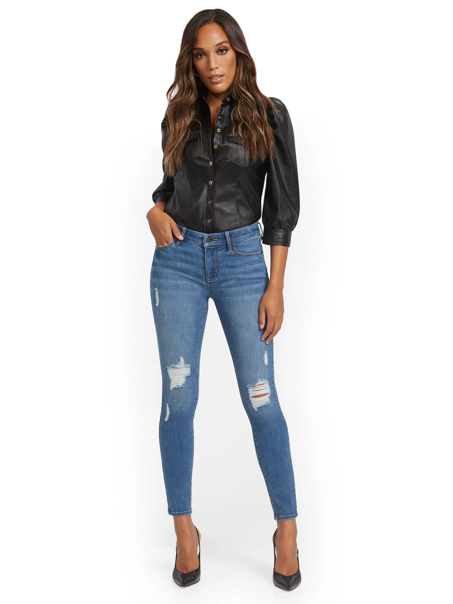 Lexi Mid-Rise Destroyed Super-Skinny Jeans - Fetching Wash - Image 4