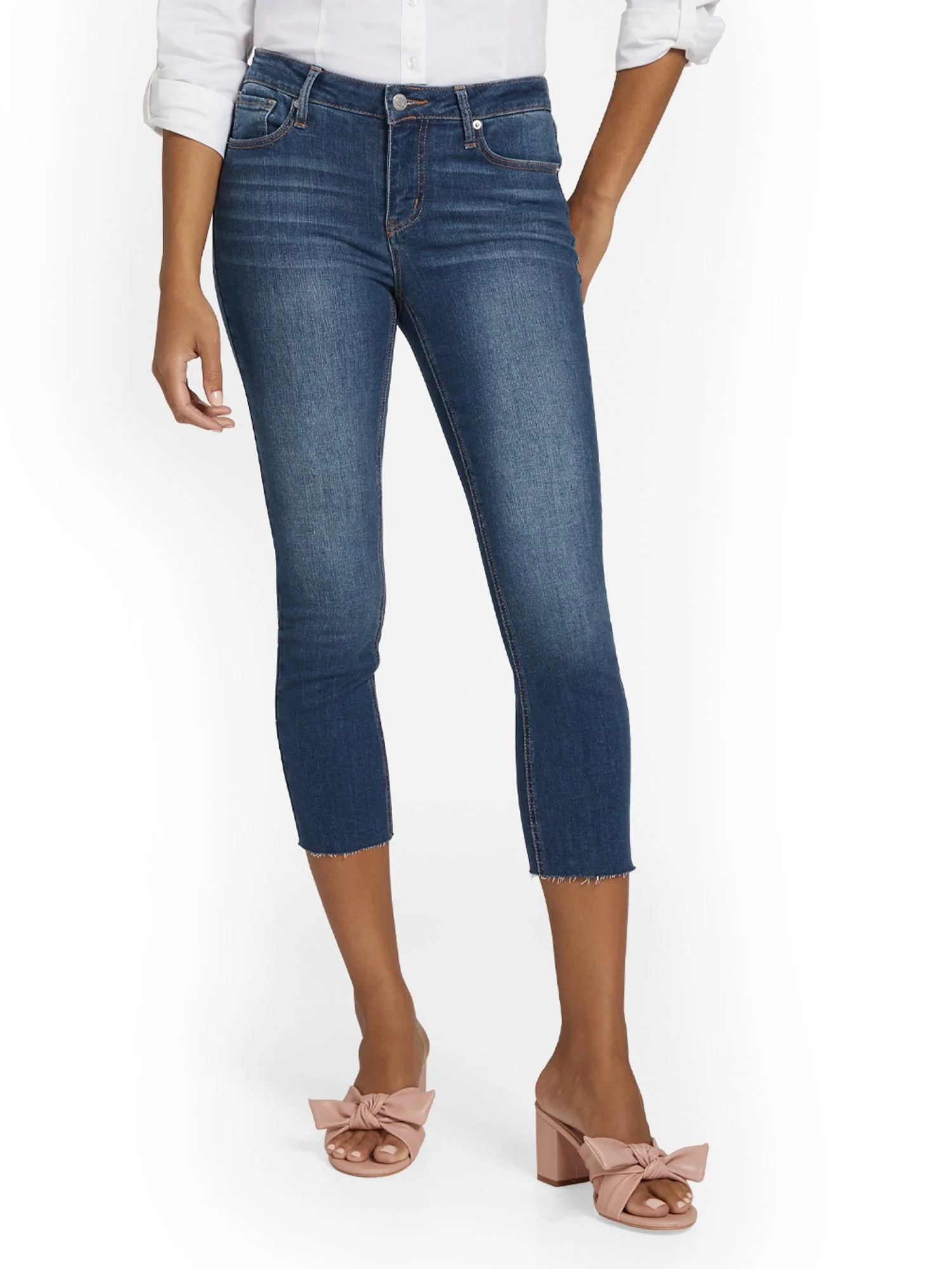 Lexi Mid-Rise Super-Skinny Capri Jeans - Dark Blue Wash