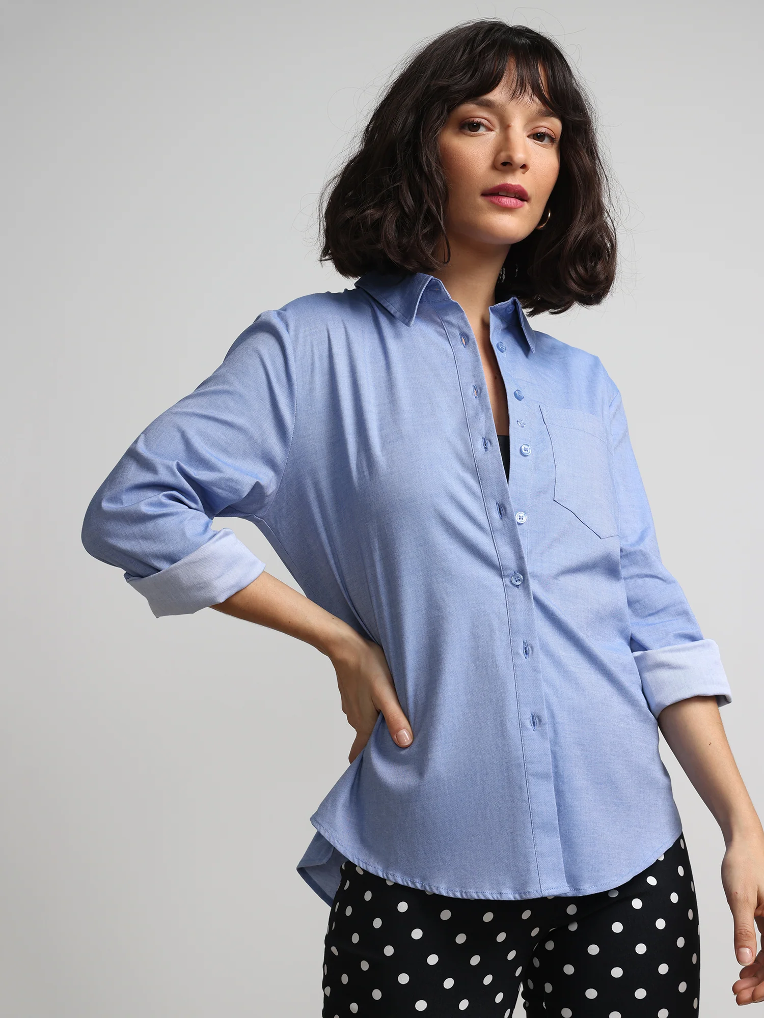 Light Chambray Boyfriend Button-Front Secret Snap - NY&C Madison Shirt®