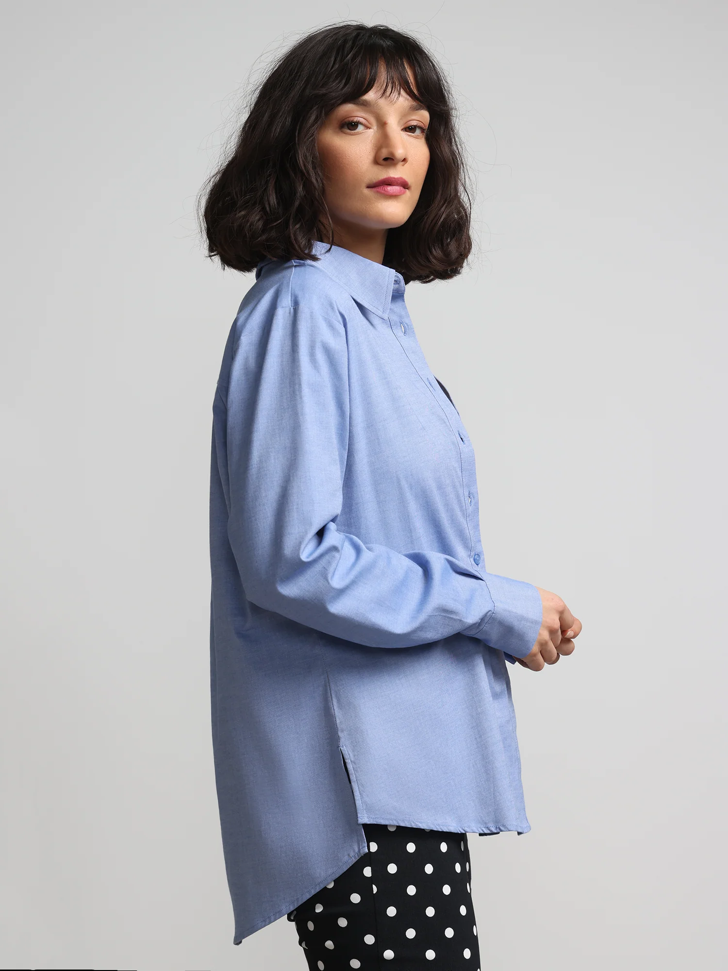 Light Chambray Boyfriend Button-Front Secret Snap - NY&C Madison Shirt® - Image 2