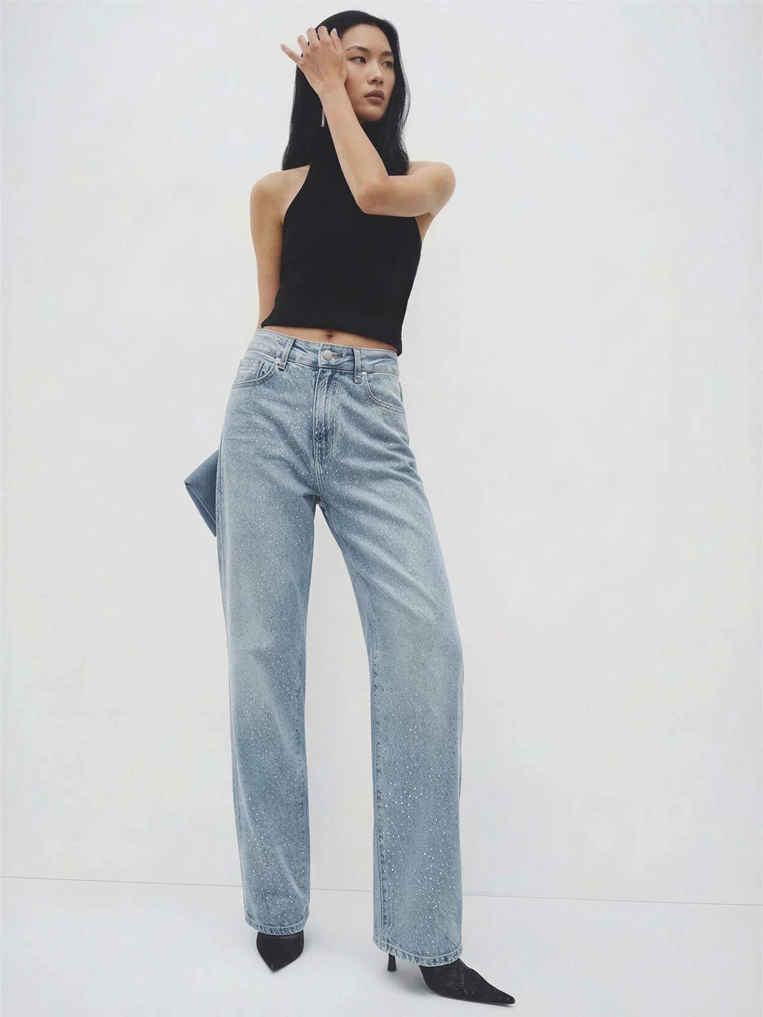 Light Wash Embellished Straight leg Denim
