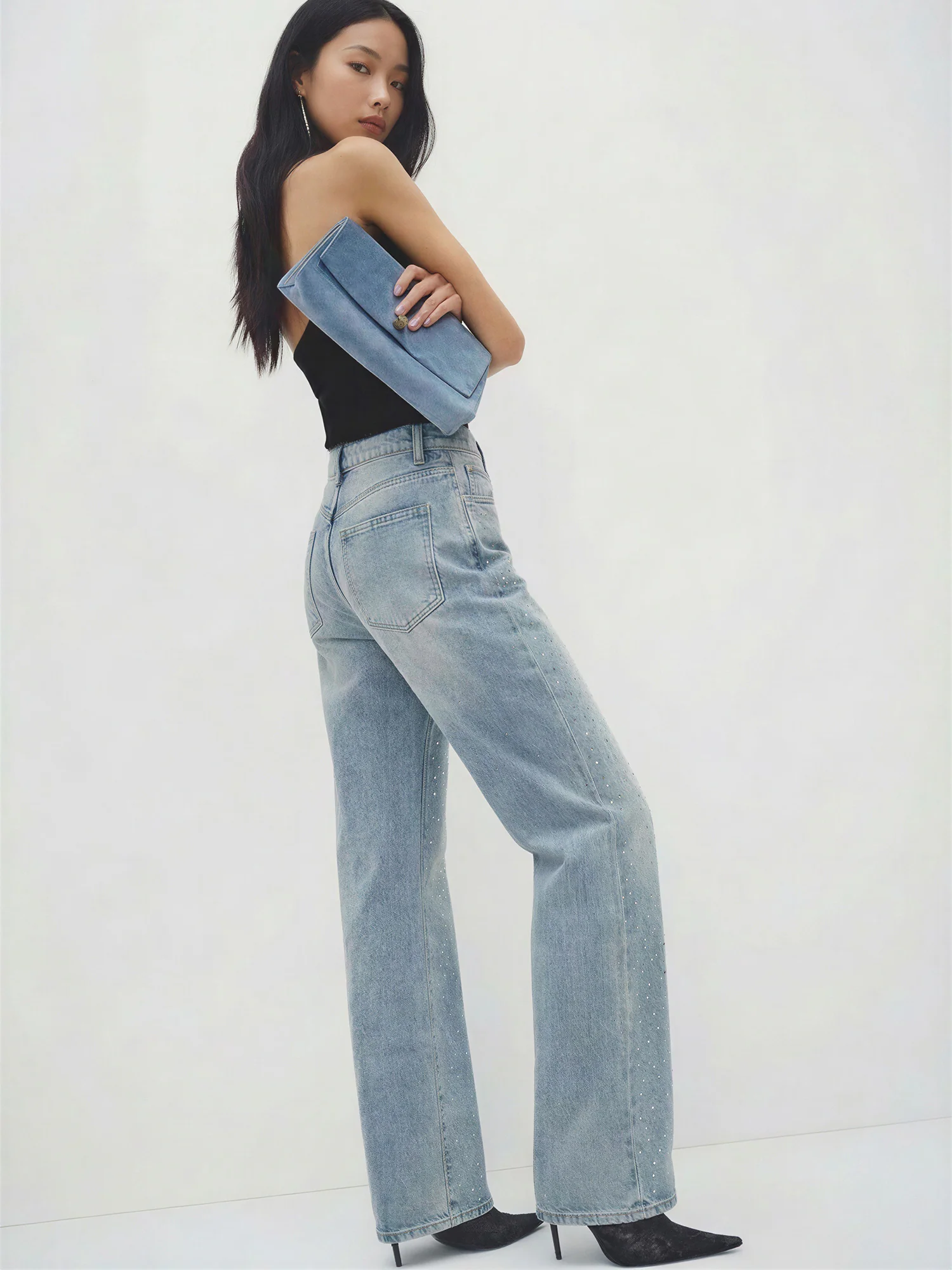 Light Wash Embellished Straight leg Denim - Image 3