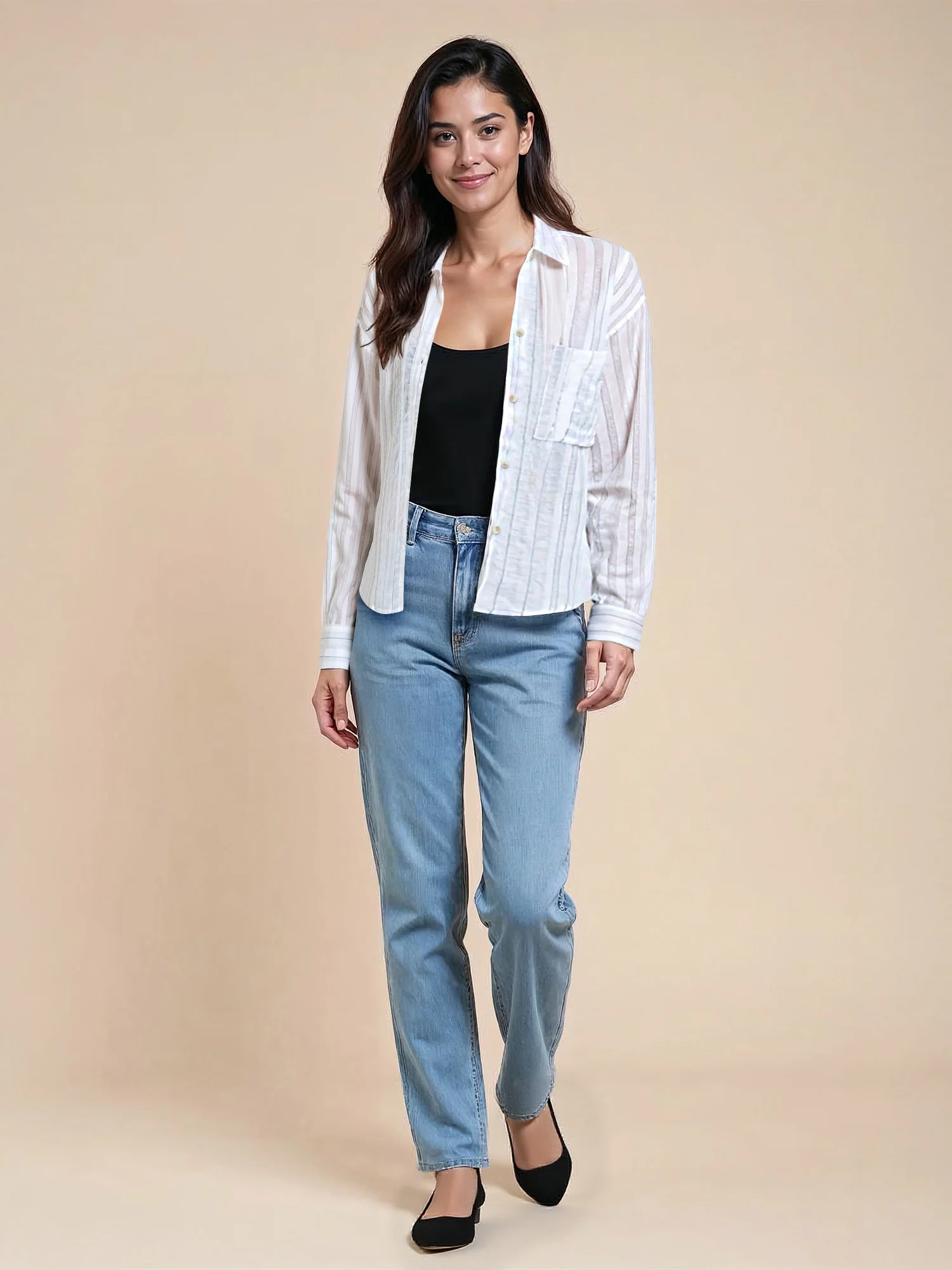 Lightweight Long Sleeve Striped Button Down Shirt