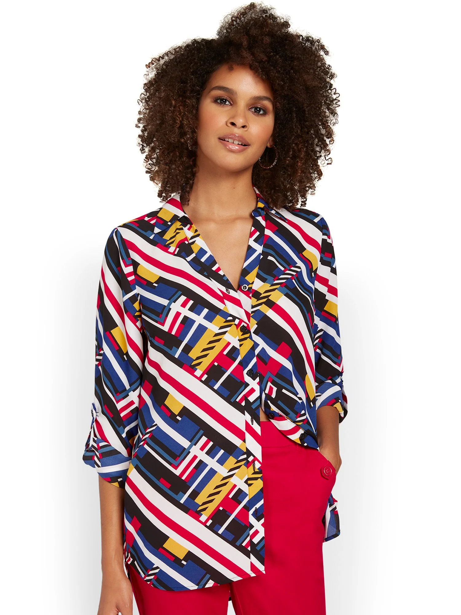 Linear-Print Button-Front Blouse - Image 2