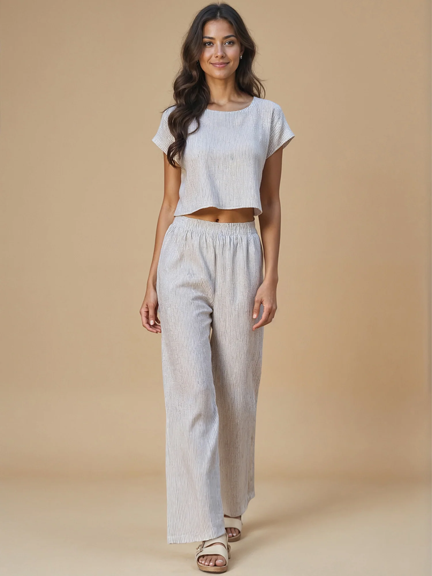 Linen Back Button Down Short Sleeve Top