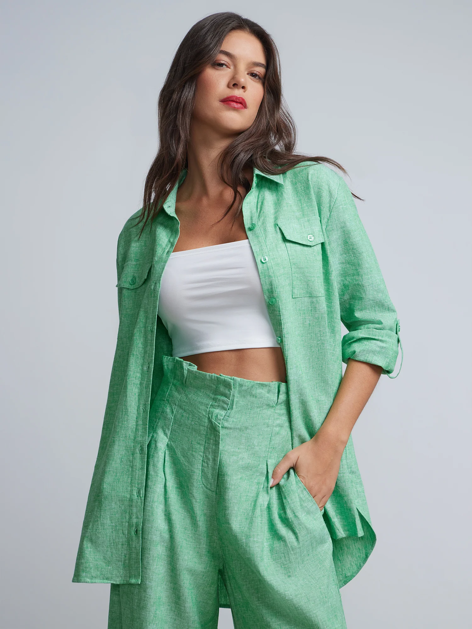 Linen-Blend Boyfriend Button-Front - NY&C Madison Shirt® - Image 11