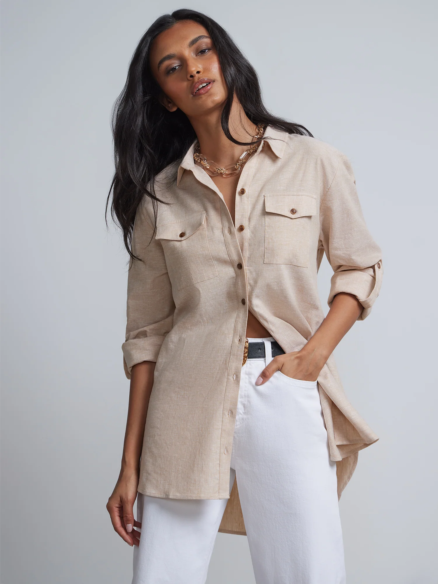 Linen-Blend Boyfriend Button-Front - NY&C Madison Shirt® - Image 9