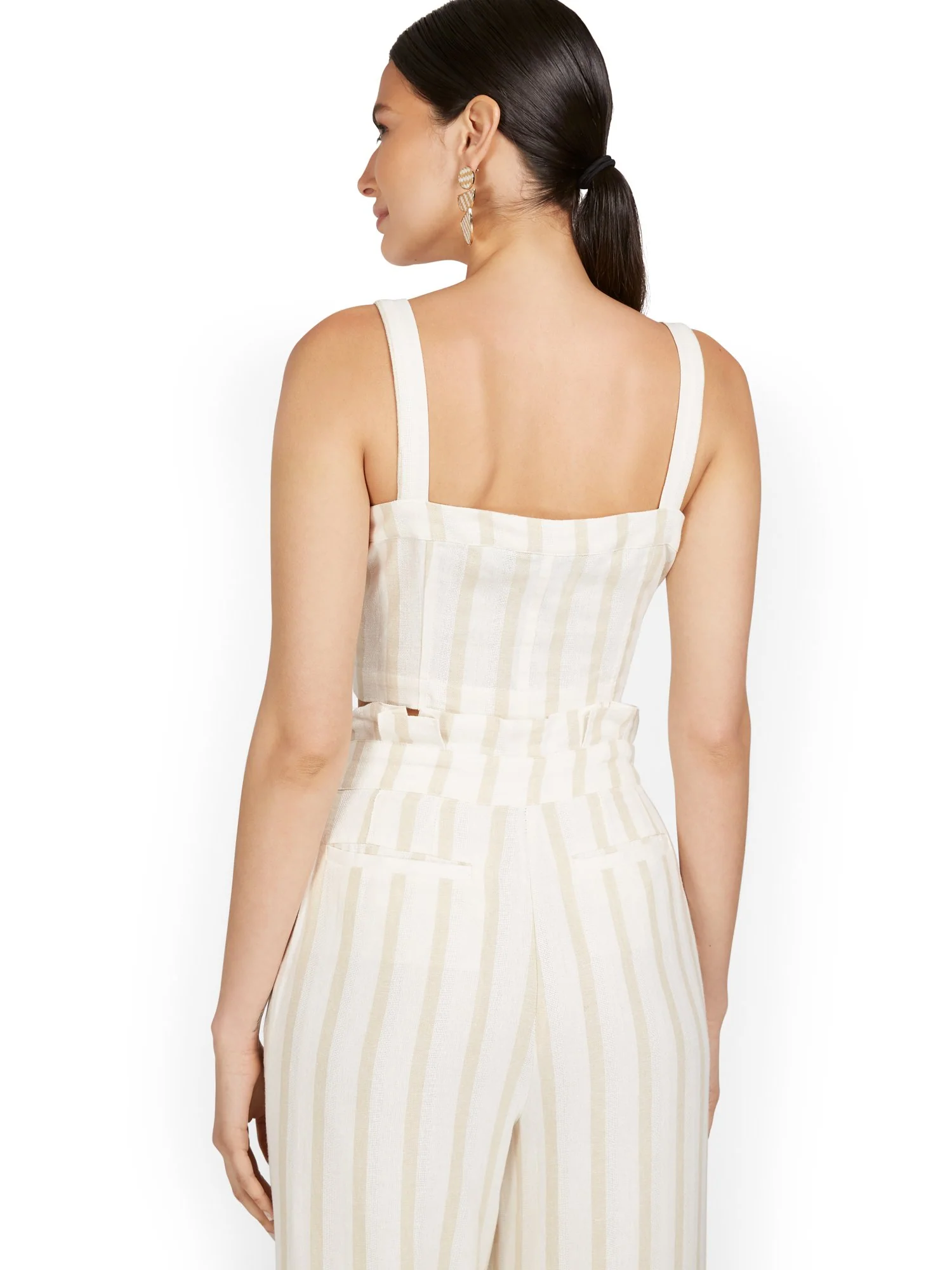 Linen-Blend Button-Front Poplin Crop Top - 7th Avenue - Image 3