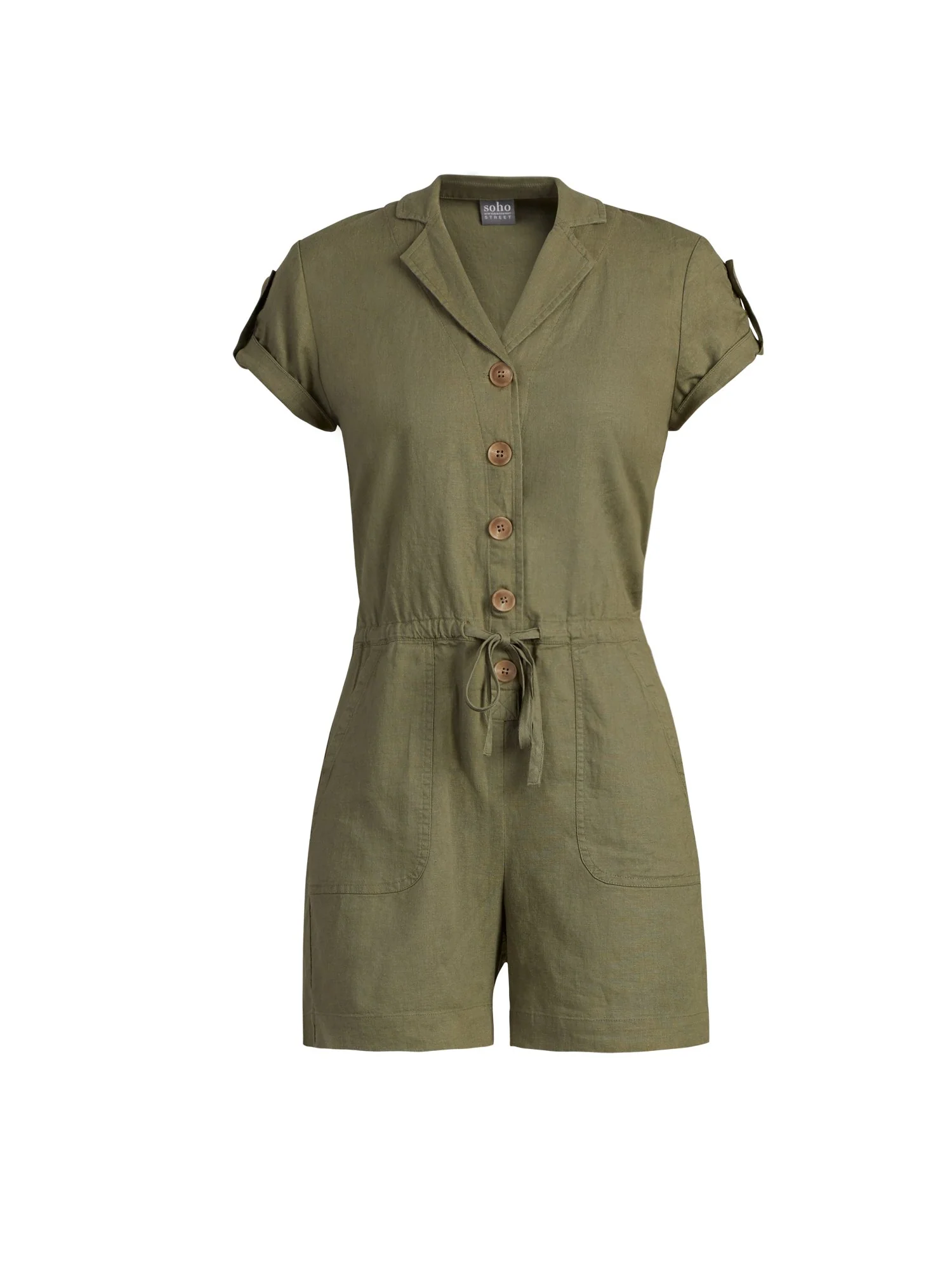 Linen-Blend Button-Front Romper