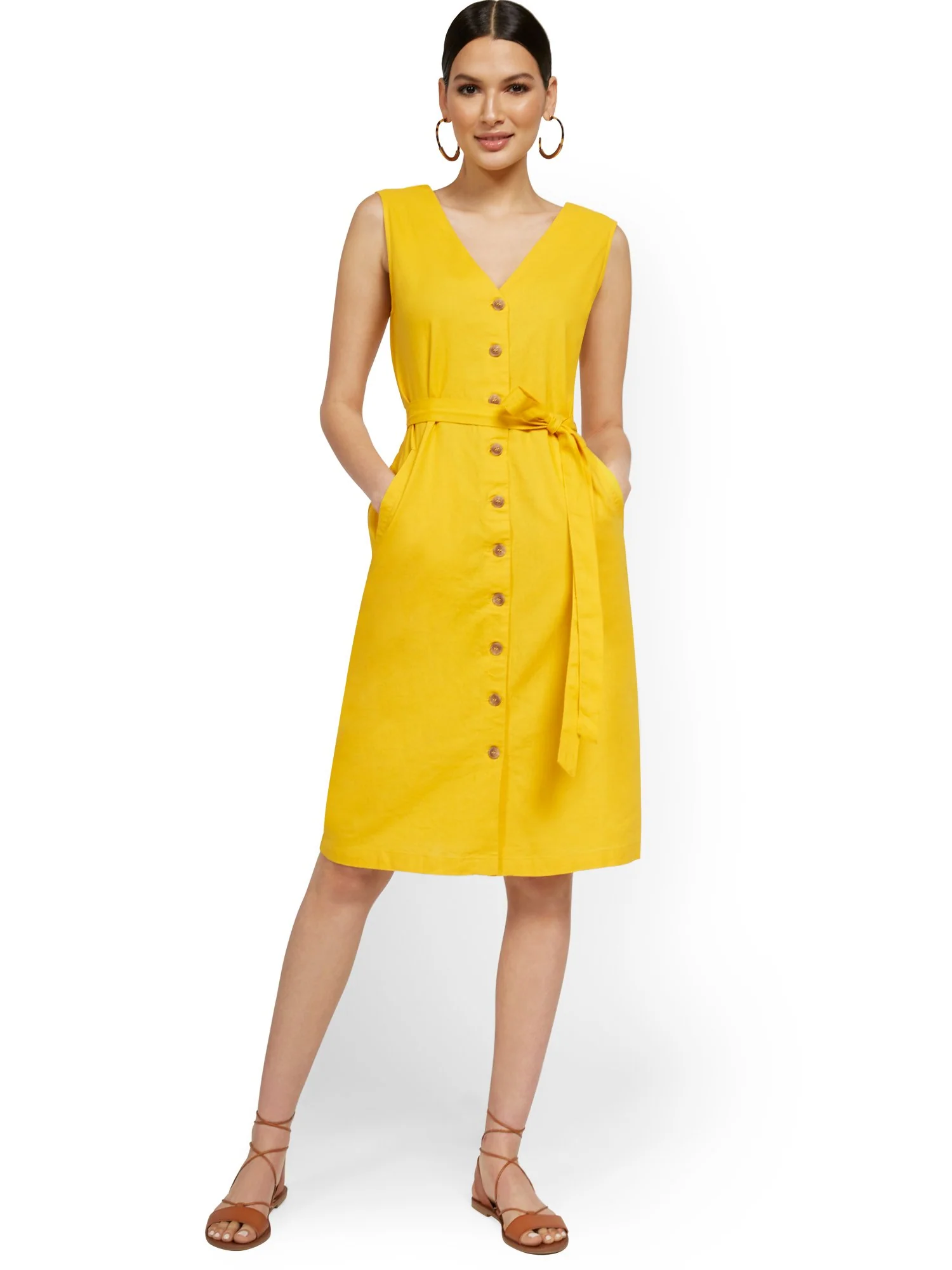 Linen-Blend Button-Front Sleeveless V-Neck Tank Dress - Image 6