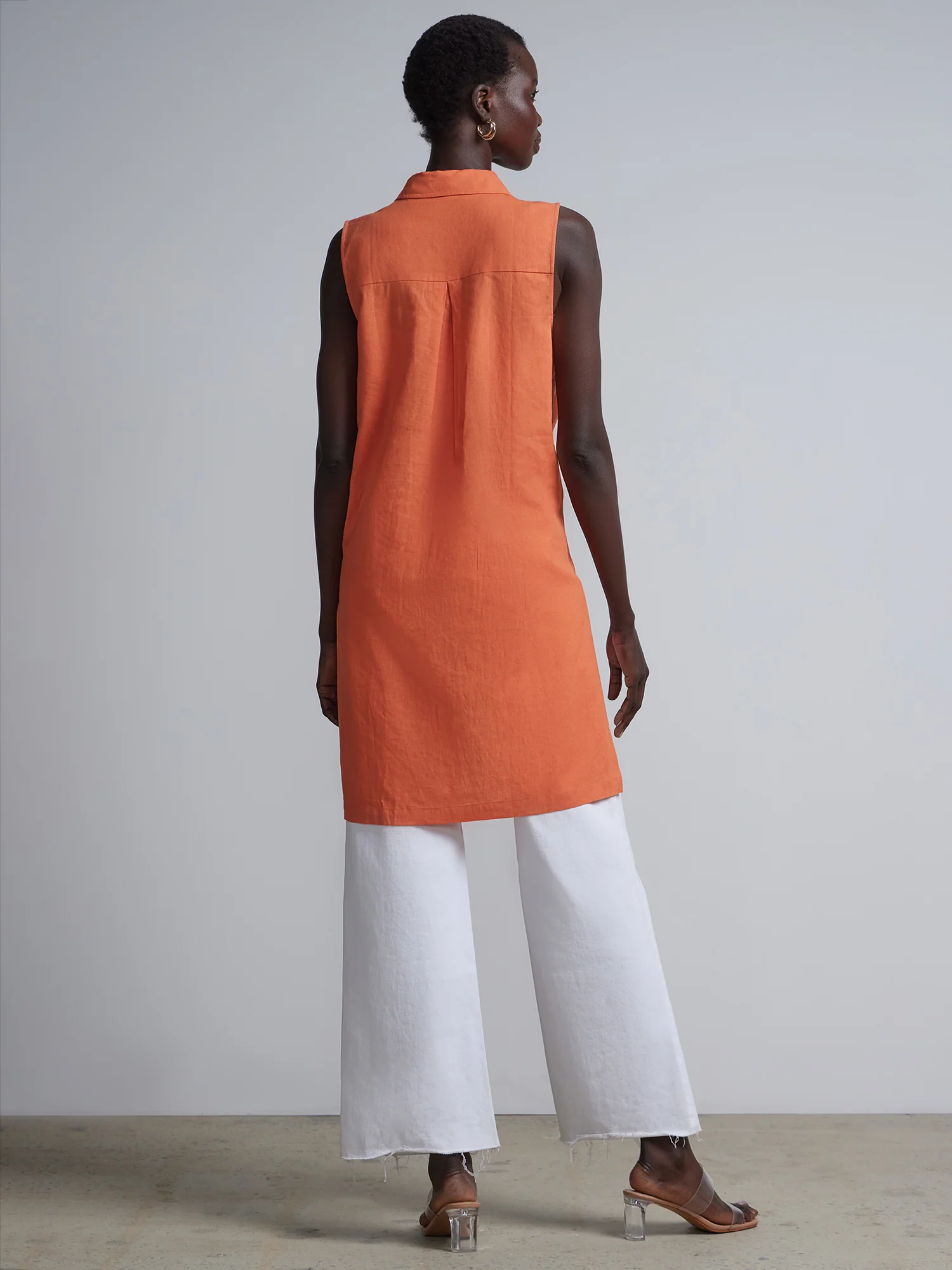 Linen-Blend Button-Front Slit-Side Tunic Top - Image 14