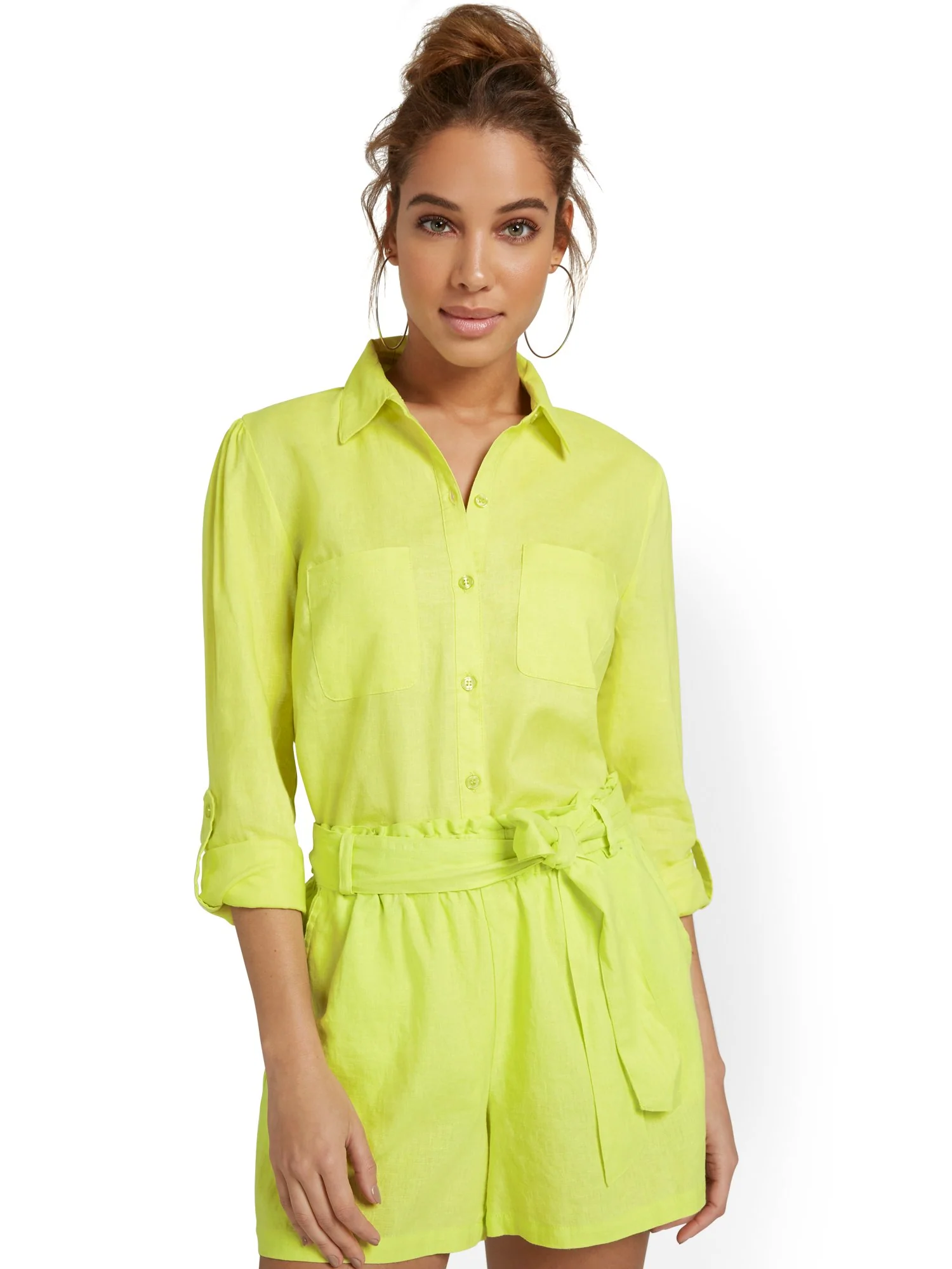 Linen-Blend Button-Front Top - Image 14