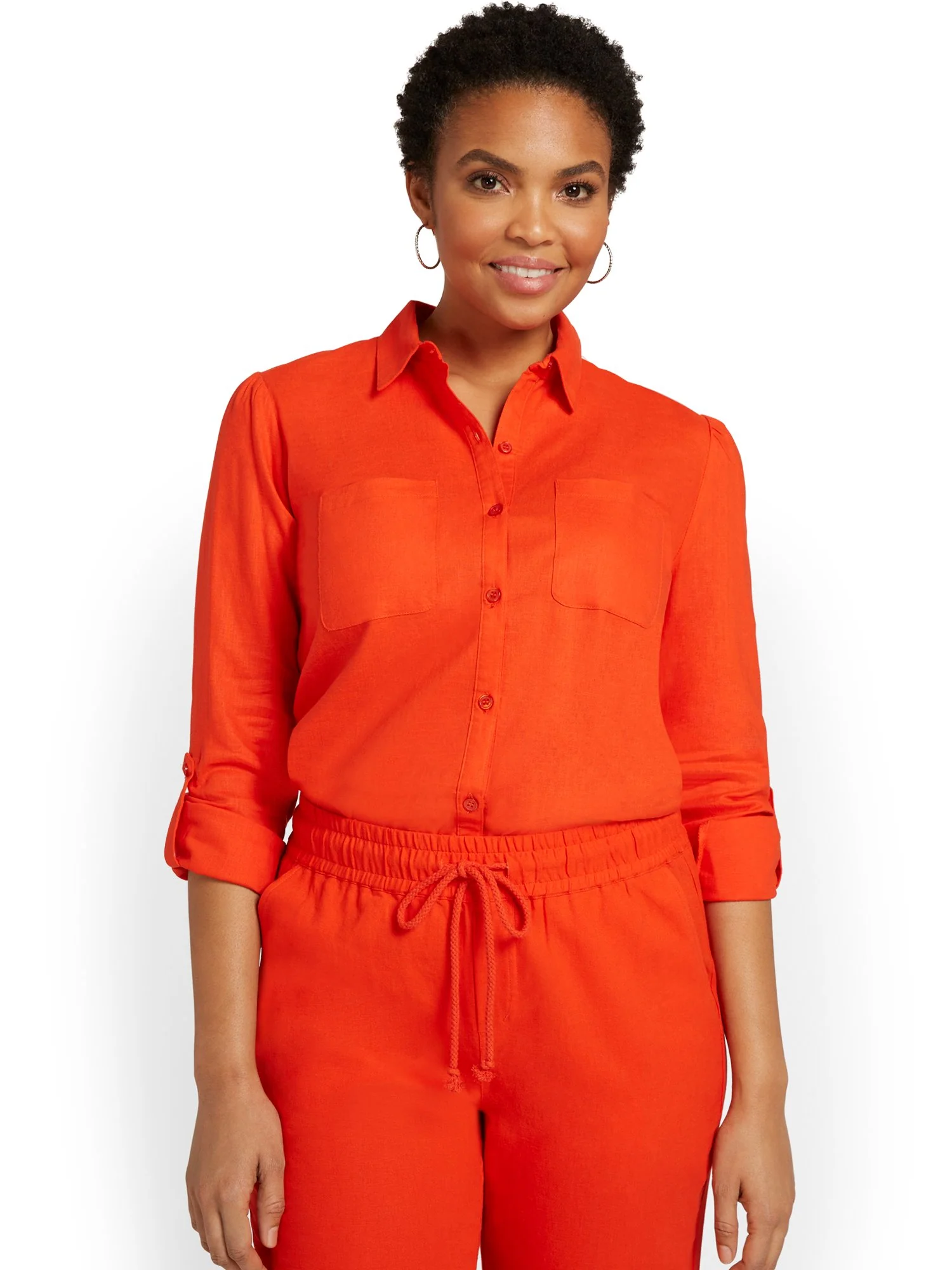 Linen-Blend Button-Front Top - Image 17