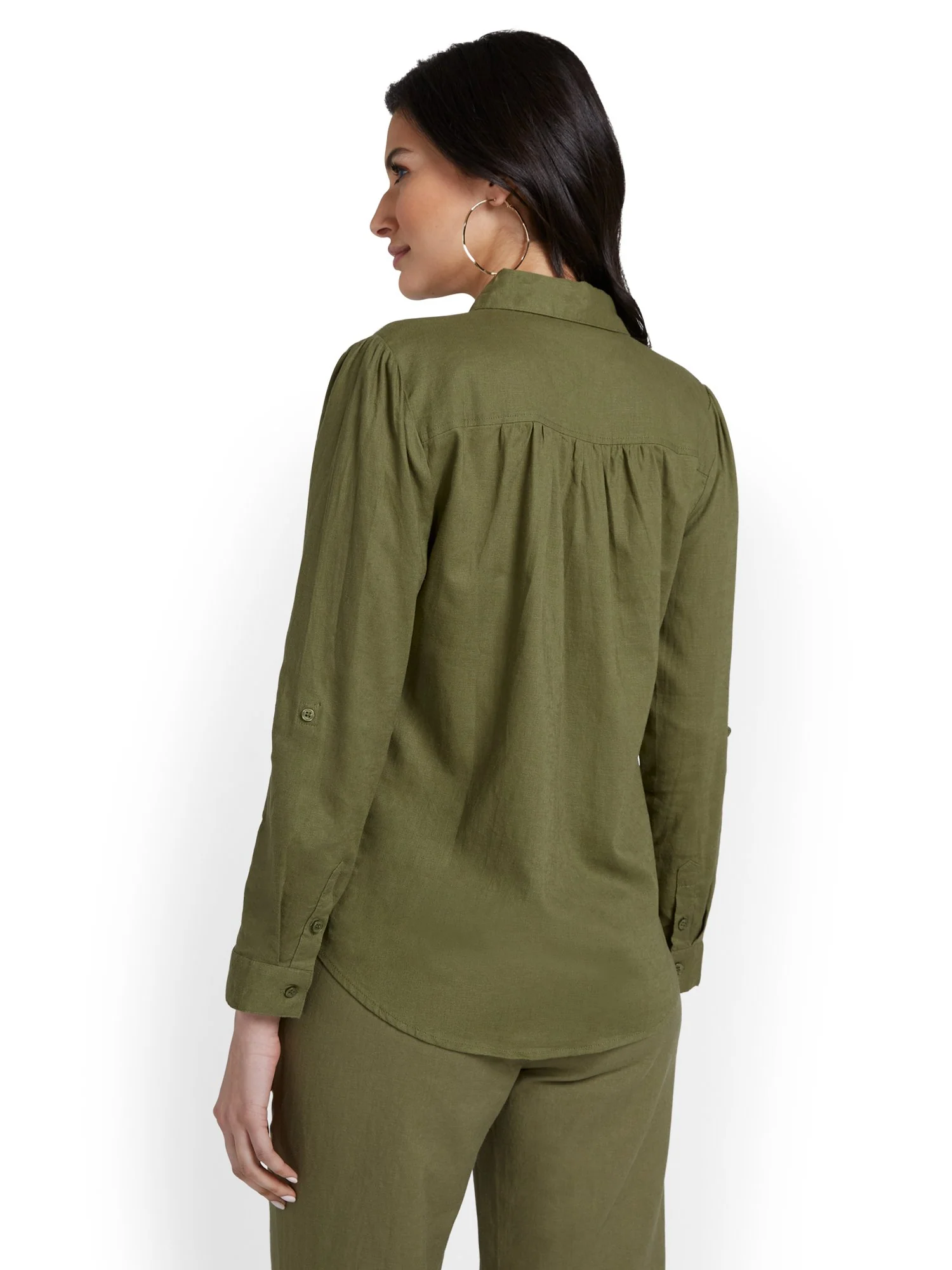 Linen-Blend Button-Front Top - Image 9