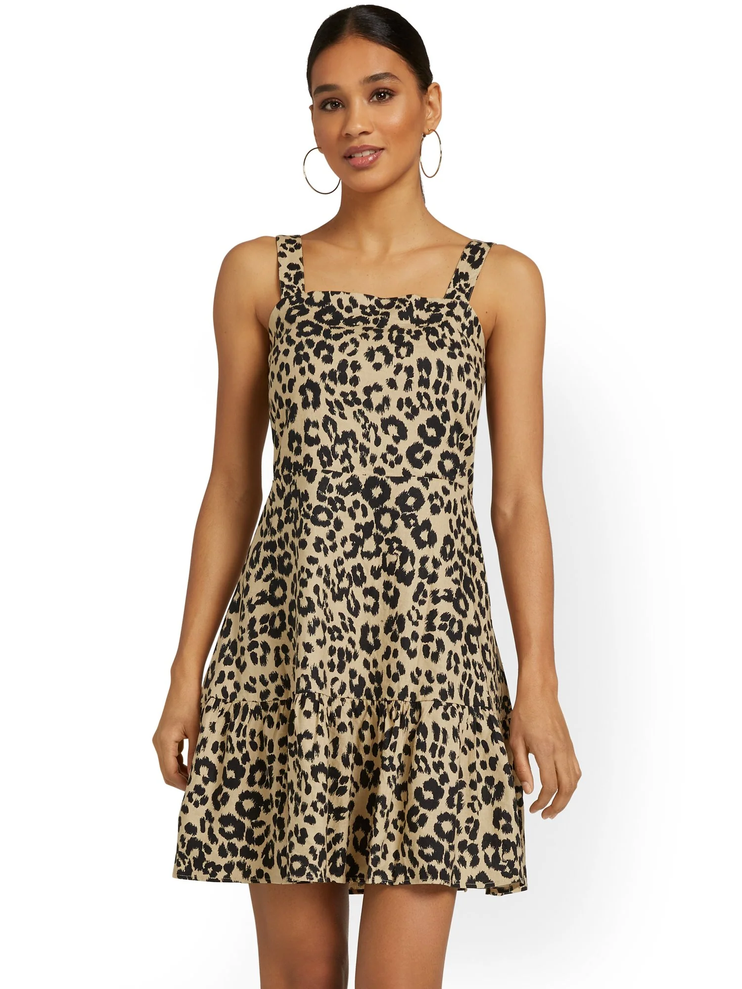 Linen-Blend Flare Dress - Leopard-Print - Image 2