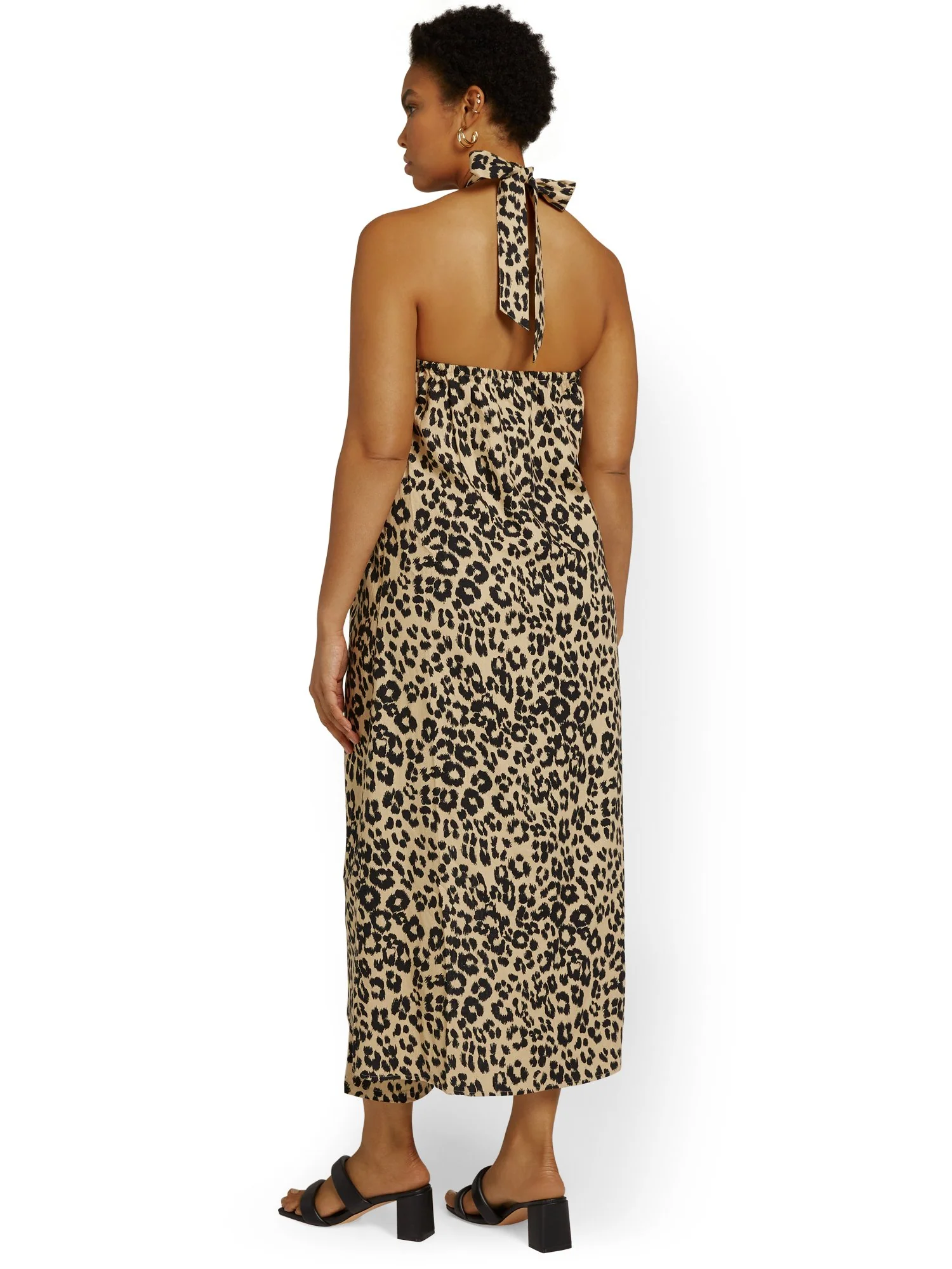 Linen-Blend Halterneck Maxi Top - Leopard-Print - Image 3