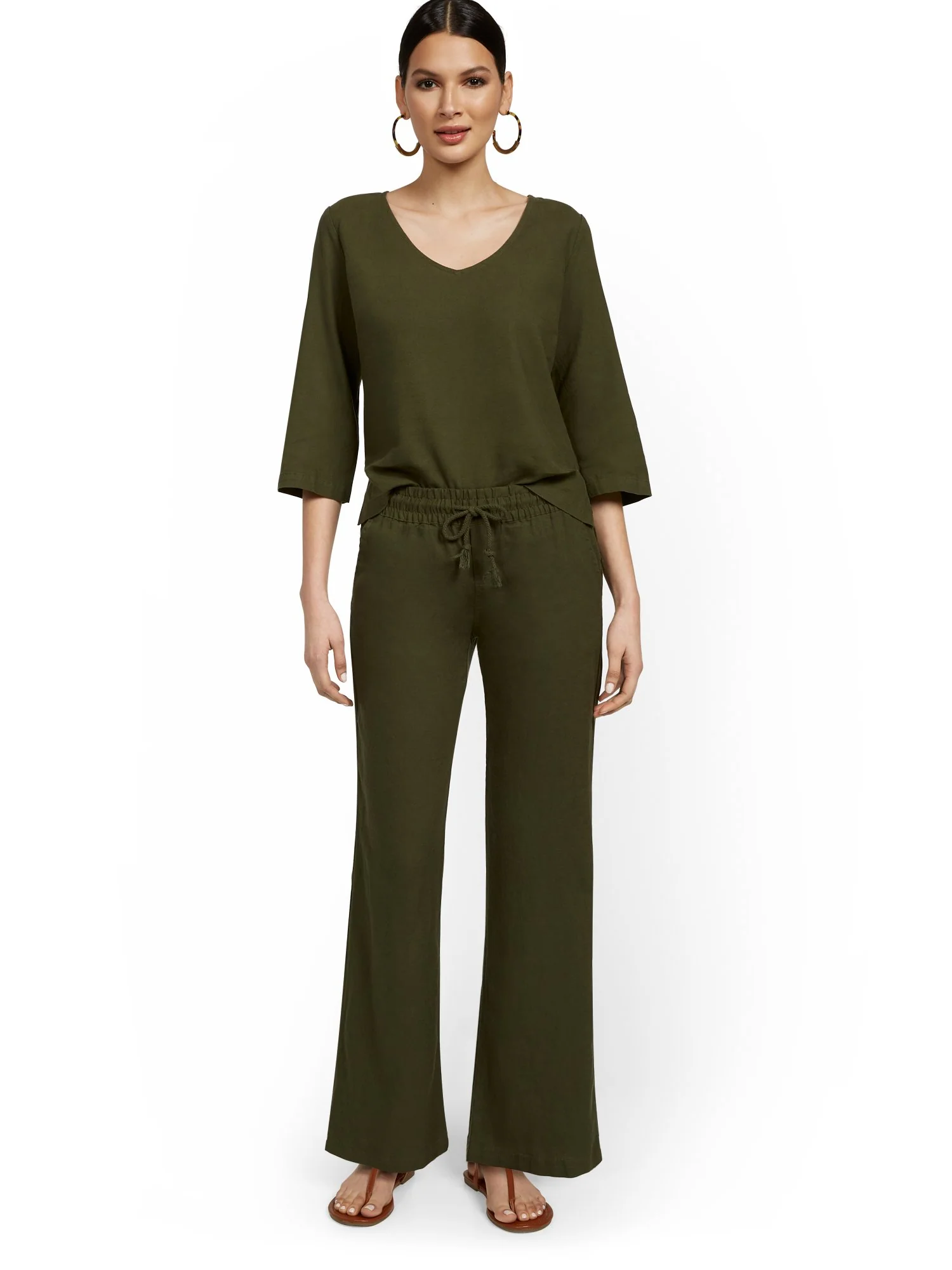 Linen-Blend High-Waisted Drawstring Wide-Leg Pant - Image 10