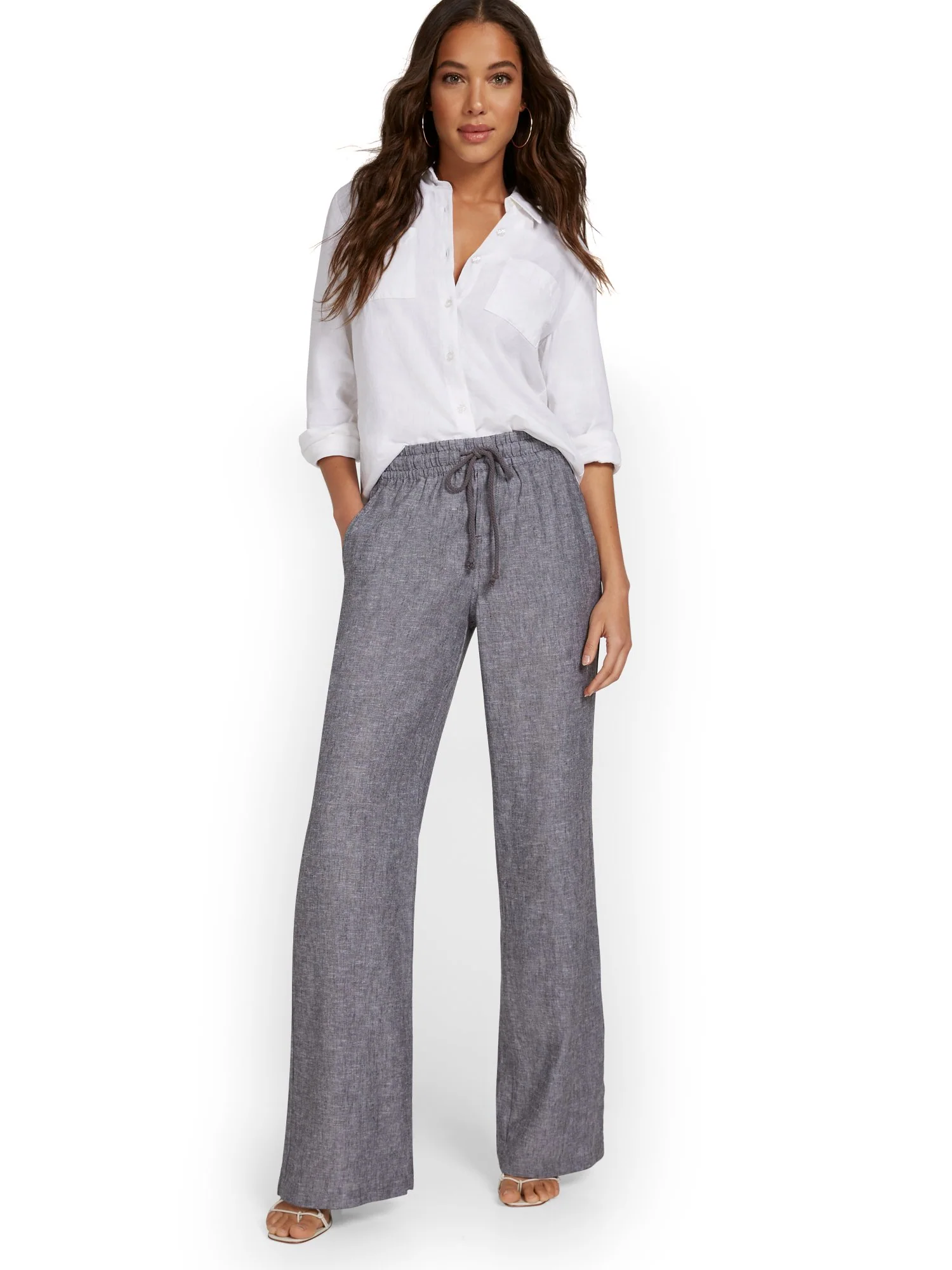 Linen-Blend High-Waisted Drawstring Wide-Leg Pant - Image 15