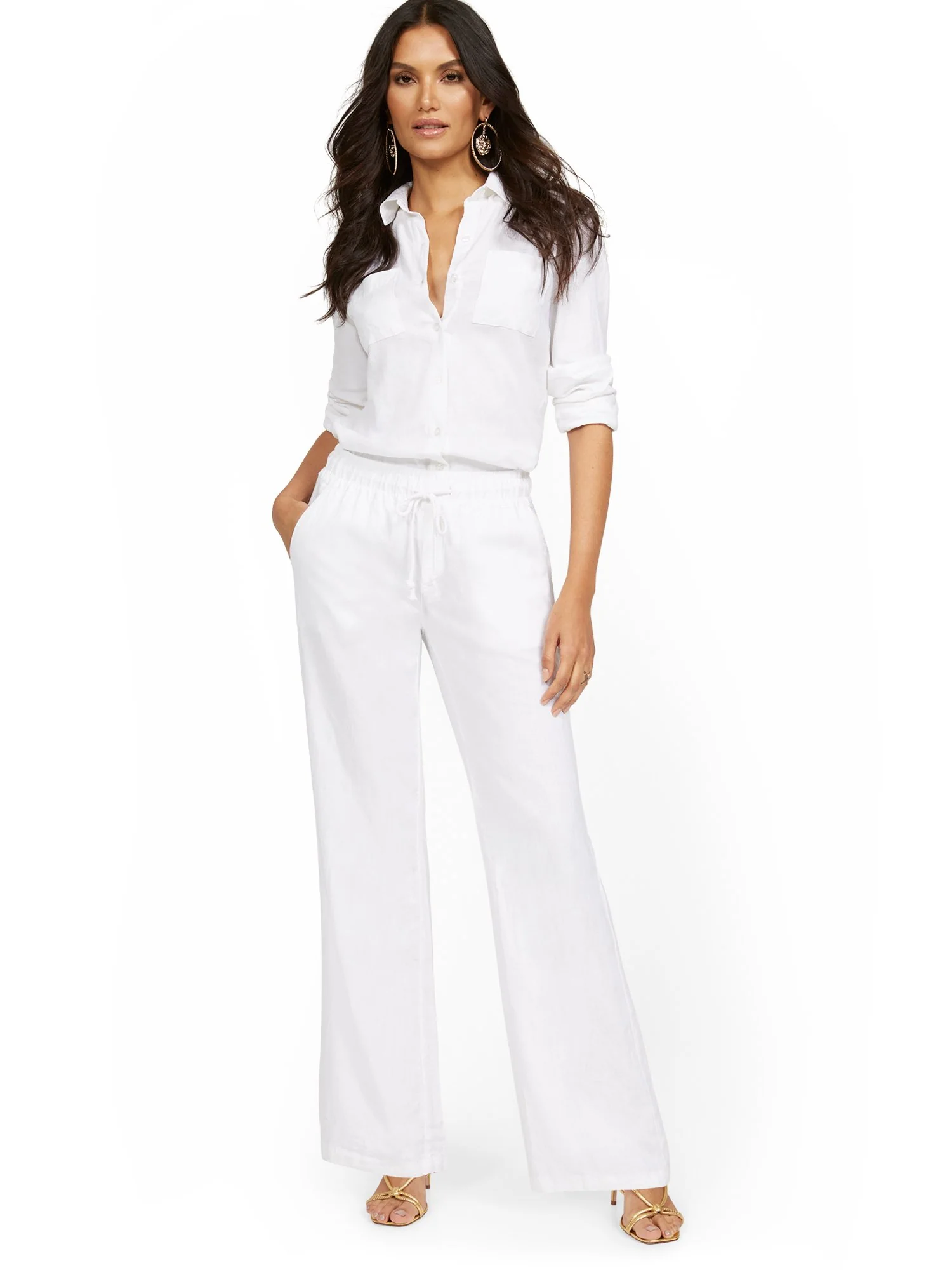 Linen-Blend High-Waisted Drawstring Wide-Leg Pant - Image 3