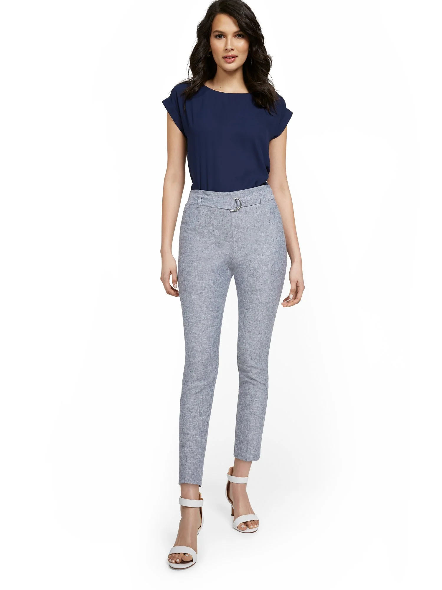 Linen-Blend High-Waisted O-Ring Belt Ankle Pant - Image 9