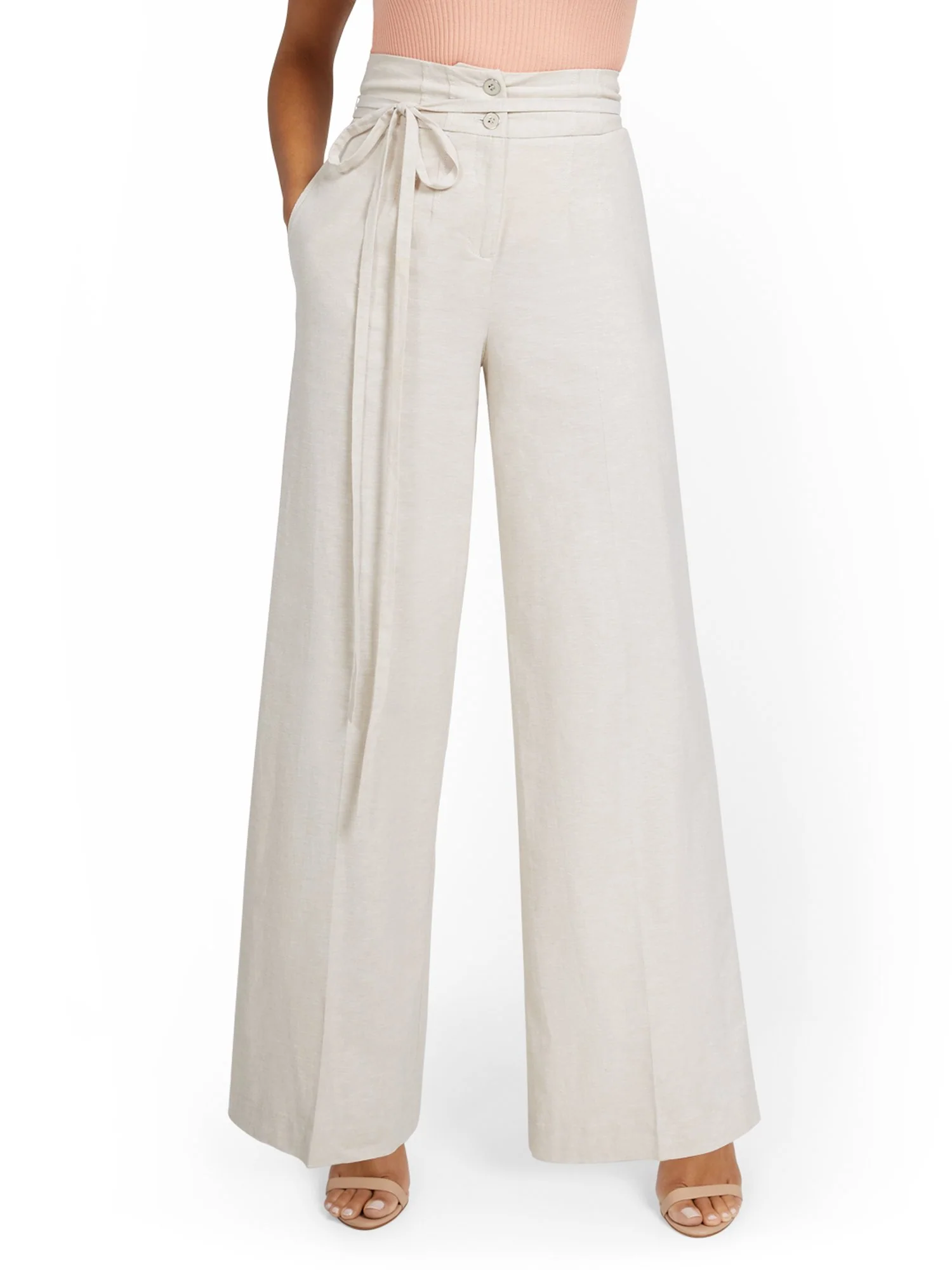 Linen-Blend High-Waisted Tie-Front Wide-Leg Pant - Image 2