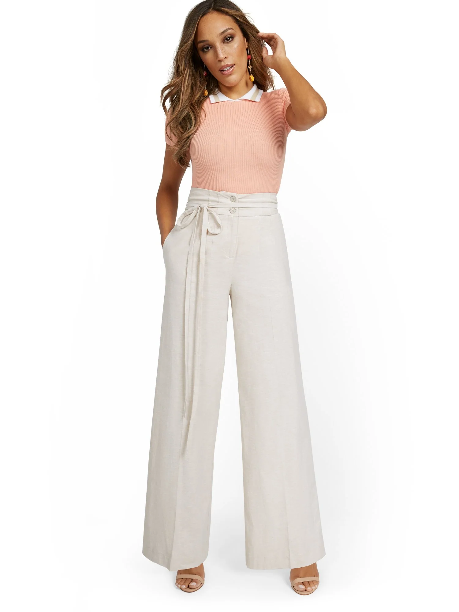Linen-Blend High-Waisted Tie-Front Wide-Leg Pant - Image 4