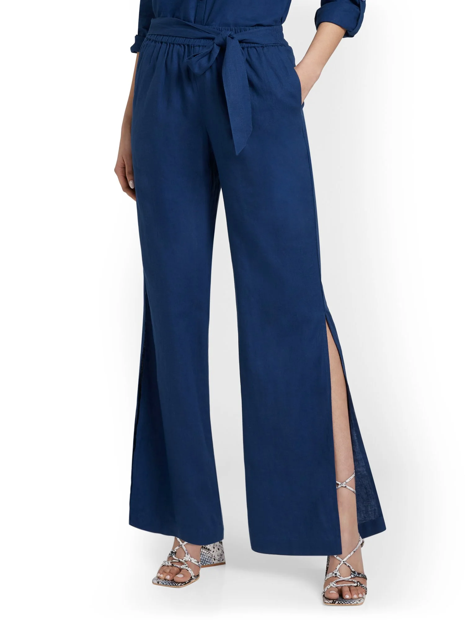 Linen-Blend High-Waisted Wide-Leg Pant