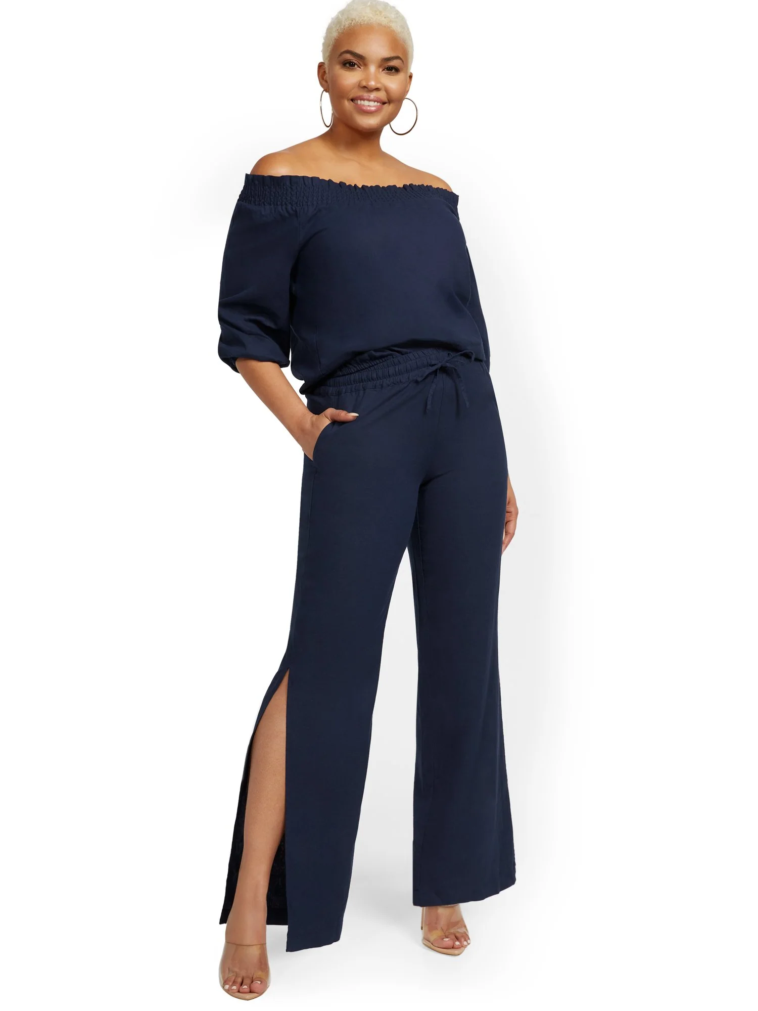 Linen-Blend High-Waisted Wide-Leg Slit-Hem Pant - Image 3