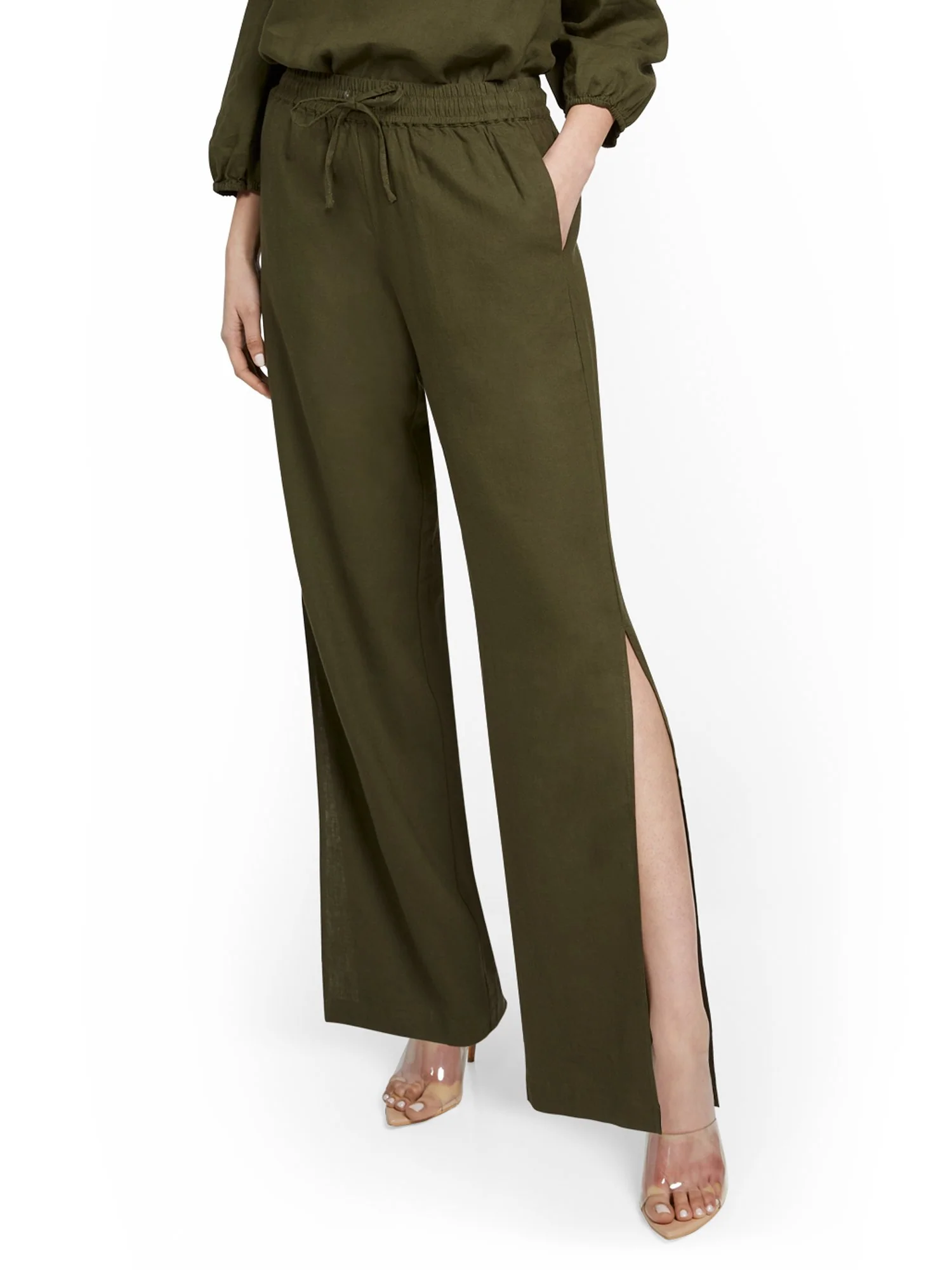 Linen-Blend High-Waisted Wide-Leg Slit-Hem Pant - Image 6