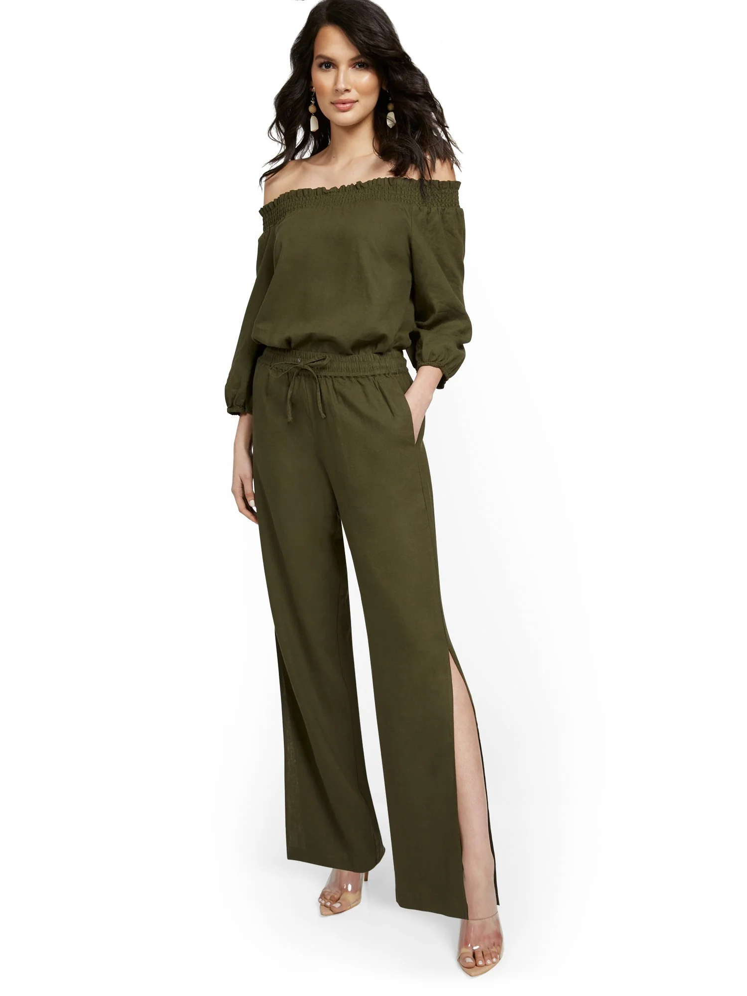 Linen-Blend High-Waisted Wide-Leg Slit-Hem Pant - Image 8